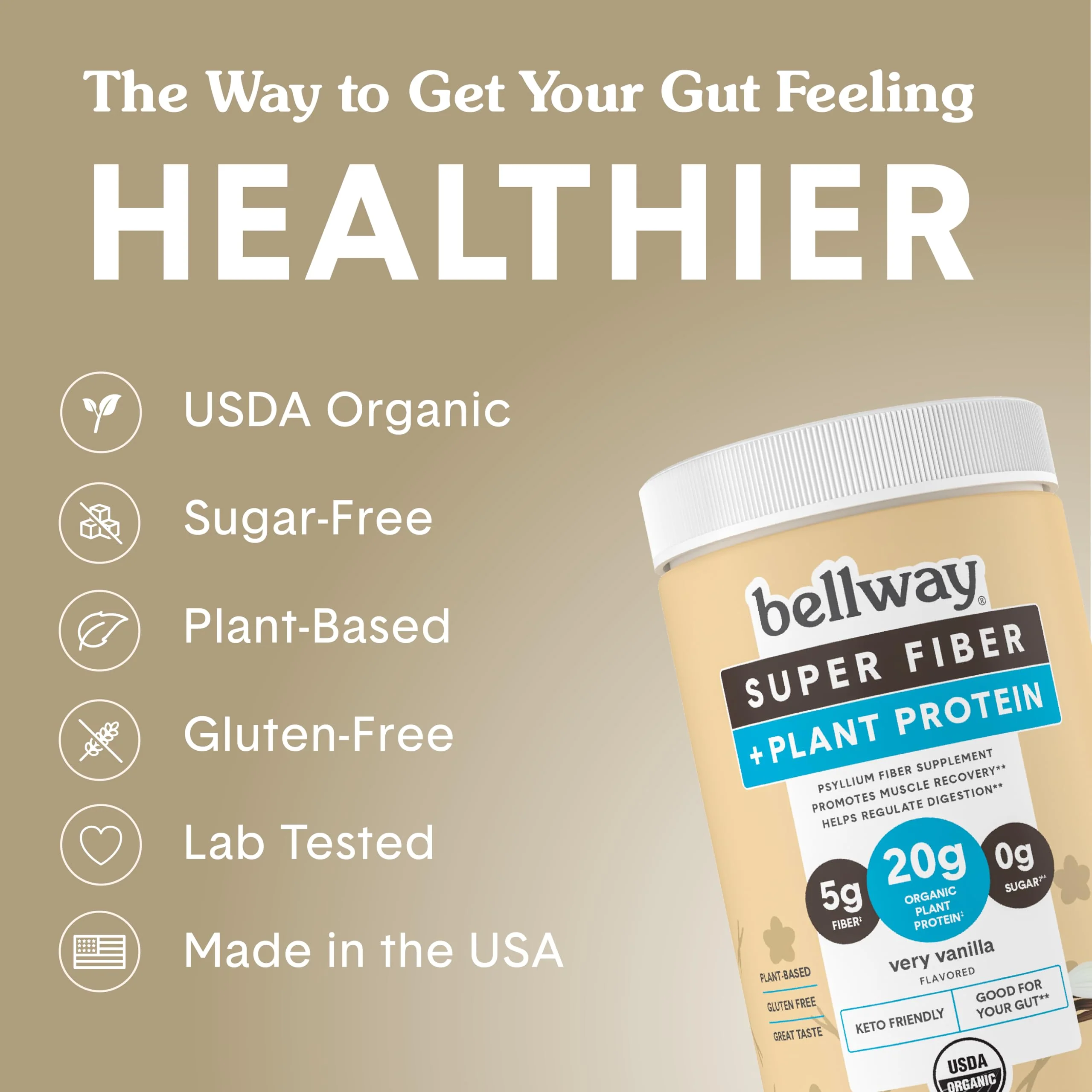 Bellway Super Fiber + Protein Powder, Sugar-Free Organic Psyllium Husk Fiber Supplement Powder with 20g Plant Protein Per Serving, Very Vanilla, 12.7 oz - Image 4