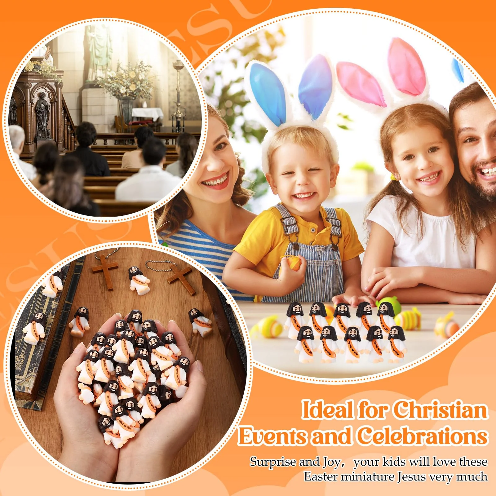 Bememo 100 Pcs Little Jesus Figures Jesus Loves You Original Design Pocket Rubber Little Figures to Hide and Seek Sunday Religious Party Share Easter Gifts(Orange) - Image 4