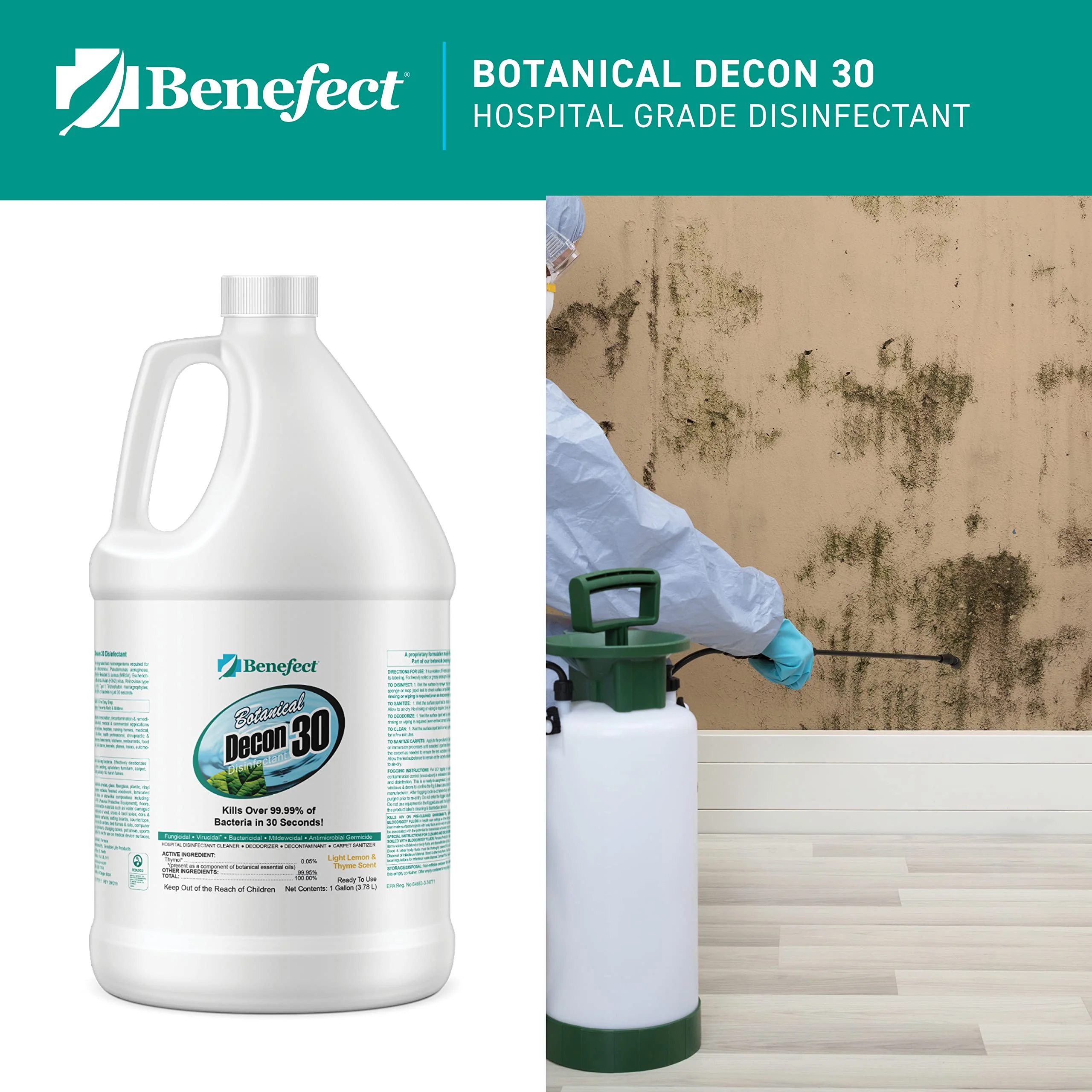 Benefect Botanical Decon 30 Disinfectant Cleaner - All Natural Formula for Effective Cleaning Power - Ideal for Restoration Jobs & Water Damage - 20476 - 1 Gallon - Image 8