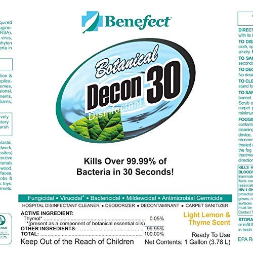 Benefect Botanical Decon 30 Disinfectant Cleaner - All Natural Formula for Effective Cleaning Power - Ideal for Restoration Jobs & Water Damage - 4 Gallons (4 Pack of 1-Gallons) - Image 3