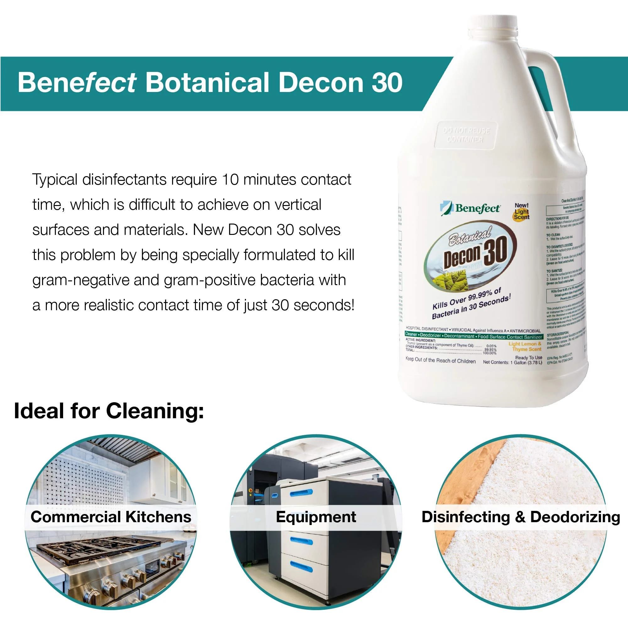 Benefect Botanical Decon 30 Disinfectant Cleaner - All Natural Formula for Effective Cleaning Power - Ideal for Restoration Jobs & Water Damage - 4 Gallons (4 Pack of 1-Gallons) - Image 8