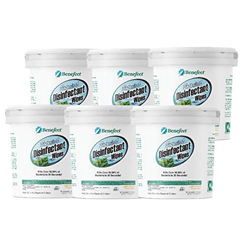 Benefect Botanical Disinfectant Wipes – 1,500 Sanitizing Wipes. 6 Pack of 250 Wipes Per Unit - High Traffic - Gym Wipes, Schools and Food Safe Cleaning (250, 6)