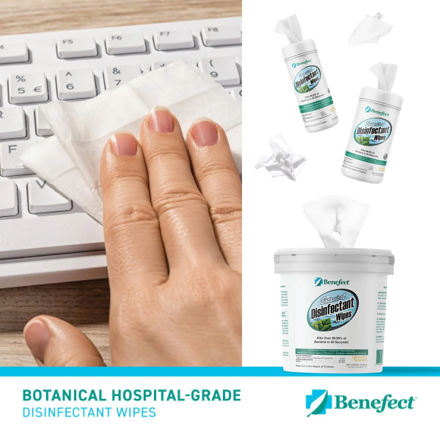 Benefect Botanical Disinfectant Wipes – 1,500 Sanitizing Wipes. 6 Pack of 250 Wipes Per Unit - High Traffic - Gym Wipes, Schools and Food Safe Cleaning (250, 6) - Image 2