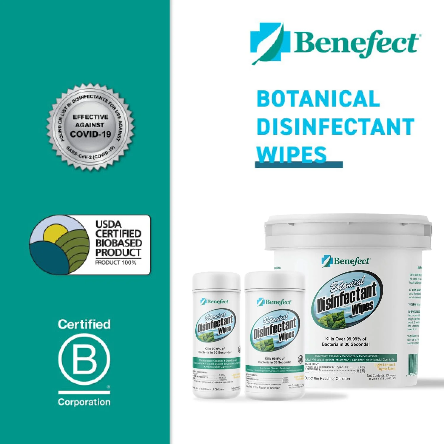 Benefect Botanical Disinfectant Wipes – 1,500 Sanitizing Wipes. 6 Pack of 250 Wipes Per Unit - High Traffic - Gym Wipes, Schools and Food Safe Cleaning (250, 6) - Image 3