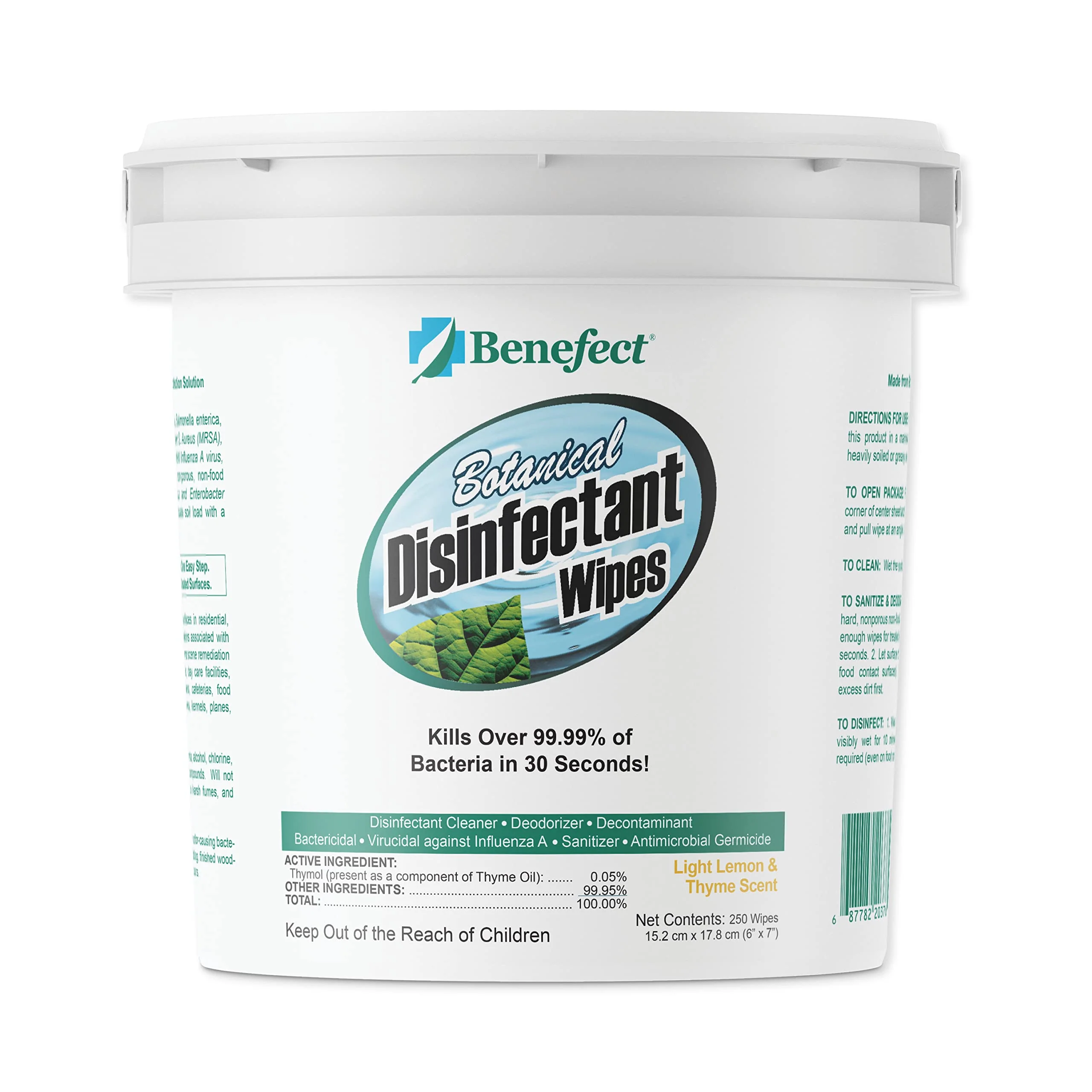 Benefect Botanical Disinfecting Wipes - (250 Wipe Count) Natural, No Residue - Antibacterial Disinfectant, Multi-Surface Cleaning and Sanitizing Wipes