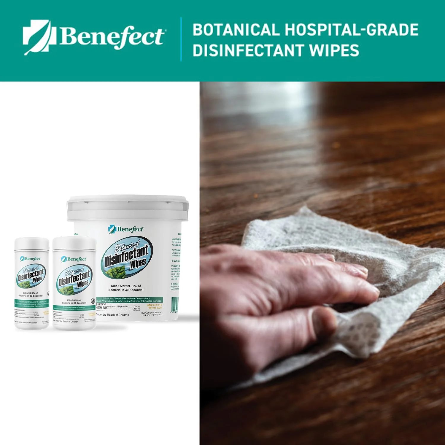 Benefect Botanical Disinfecting Wipes - (250 Wipe Count) Natural, No Residue - Antibacterial Disinfectant, Multi-Surface Cleaning and Sanitizing Wipes - Image 8