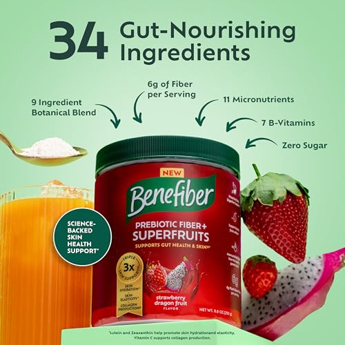 Benefiber Prebiotic Fiber + Superfruits Dietary Supplement, Strawberry Dragon Fruit Flavor, 8.8 oz (250g) - Image 11
