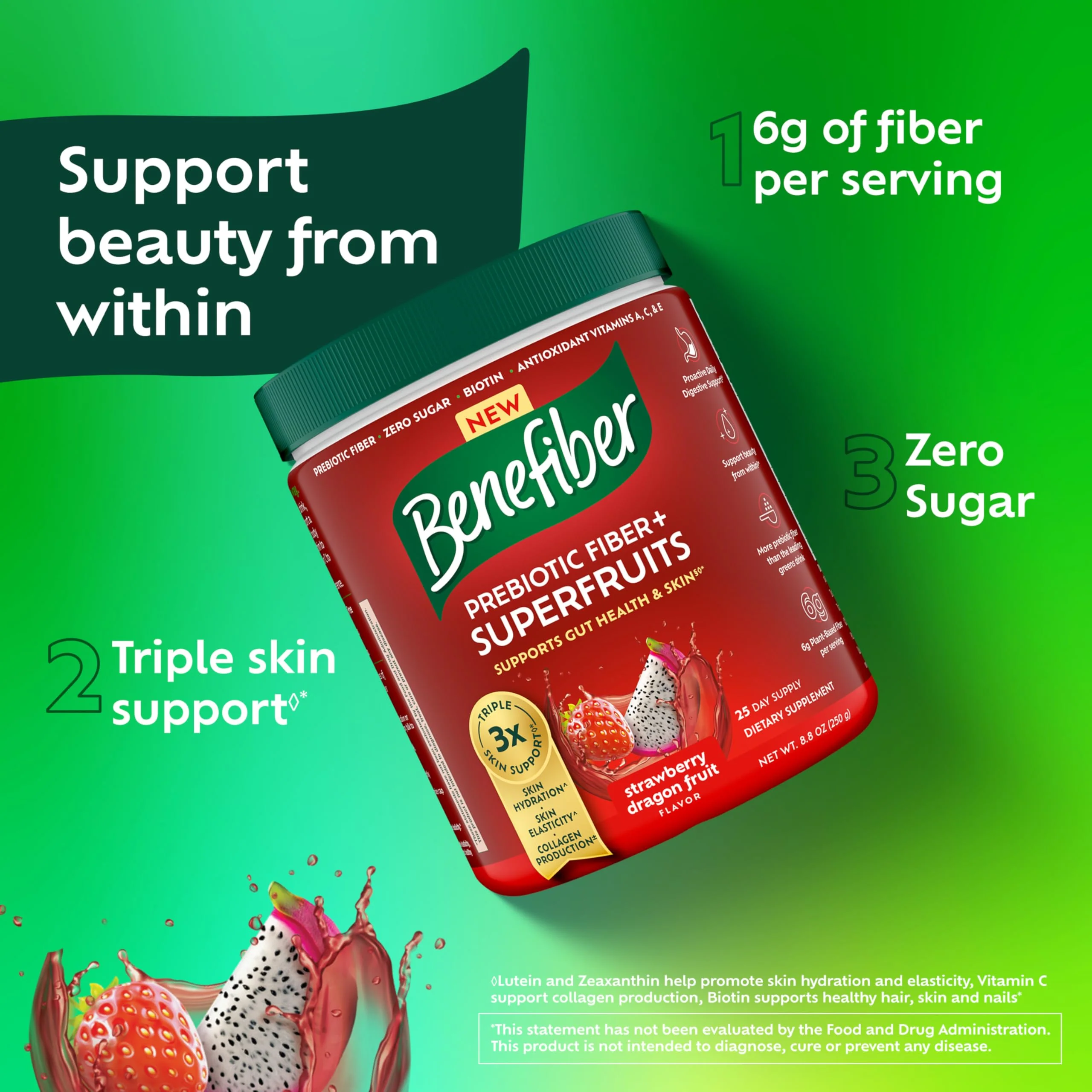 Benefiber Prebiotic Fiber + Superfruits Dietary Supplement, Strawberry Dragon Fruit Flavor, 8.8 oz (250g) - Image 17