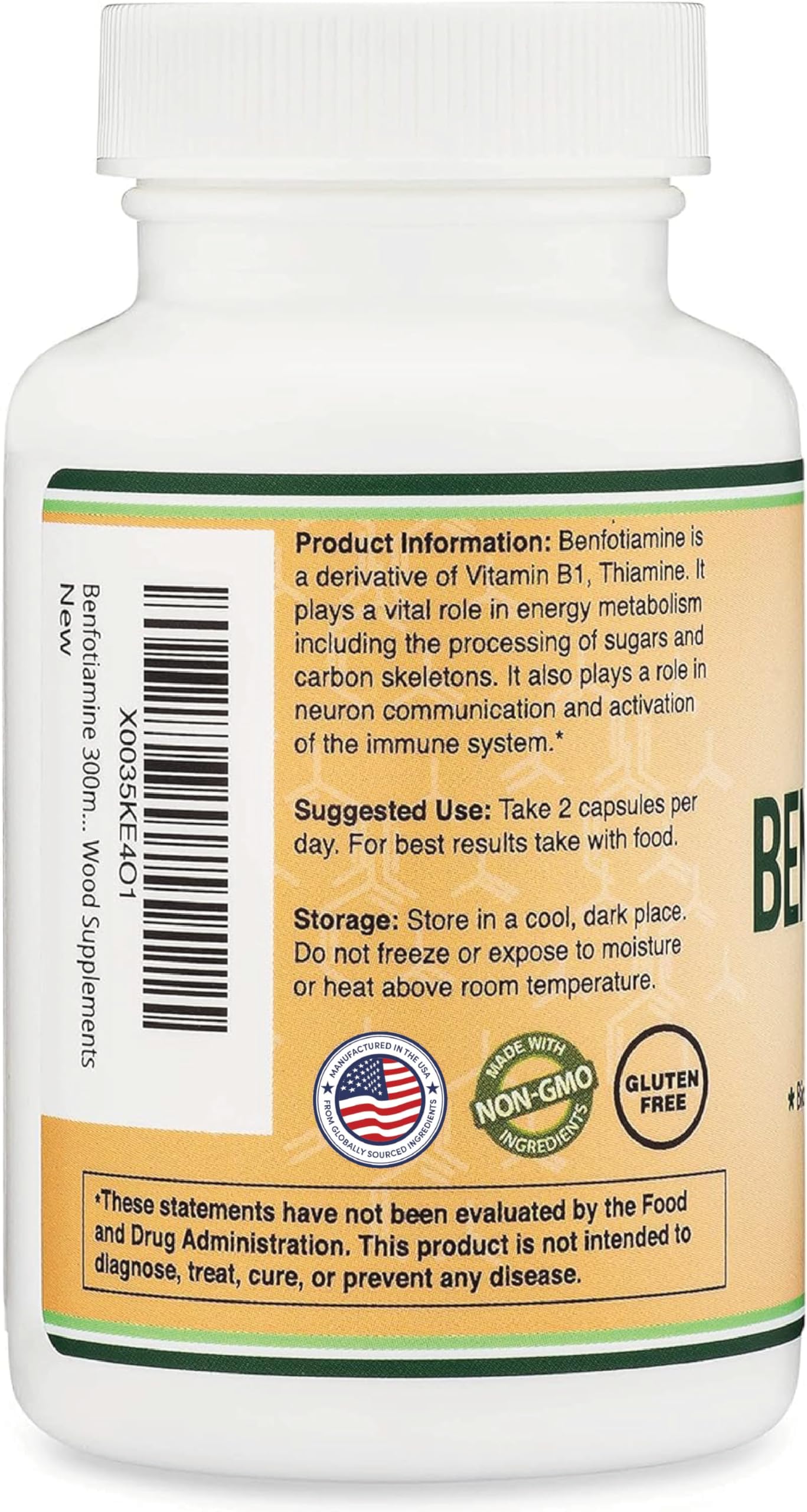 Benfotiamine 300mg Servings (Third Party Tested, 120 Capsules, 150mg Per Cap) Non-GMO, to Boost Thiamine B1 Levels (More Absorbable Than Thiamine, Fat Soluble) by Double Wood - Image 6