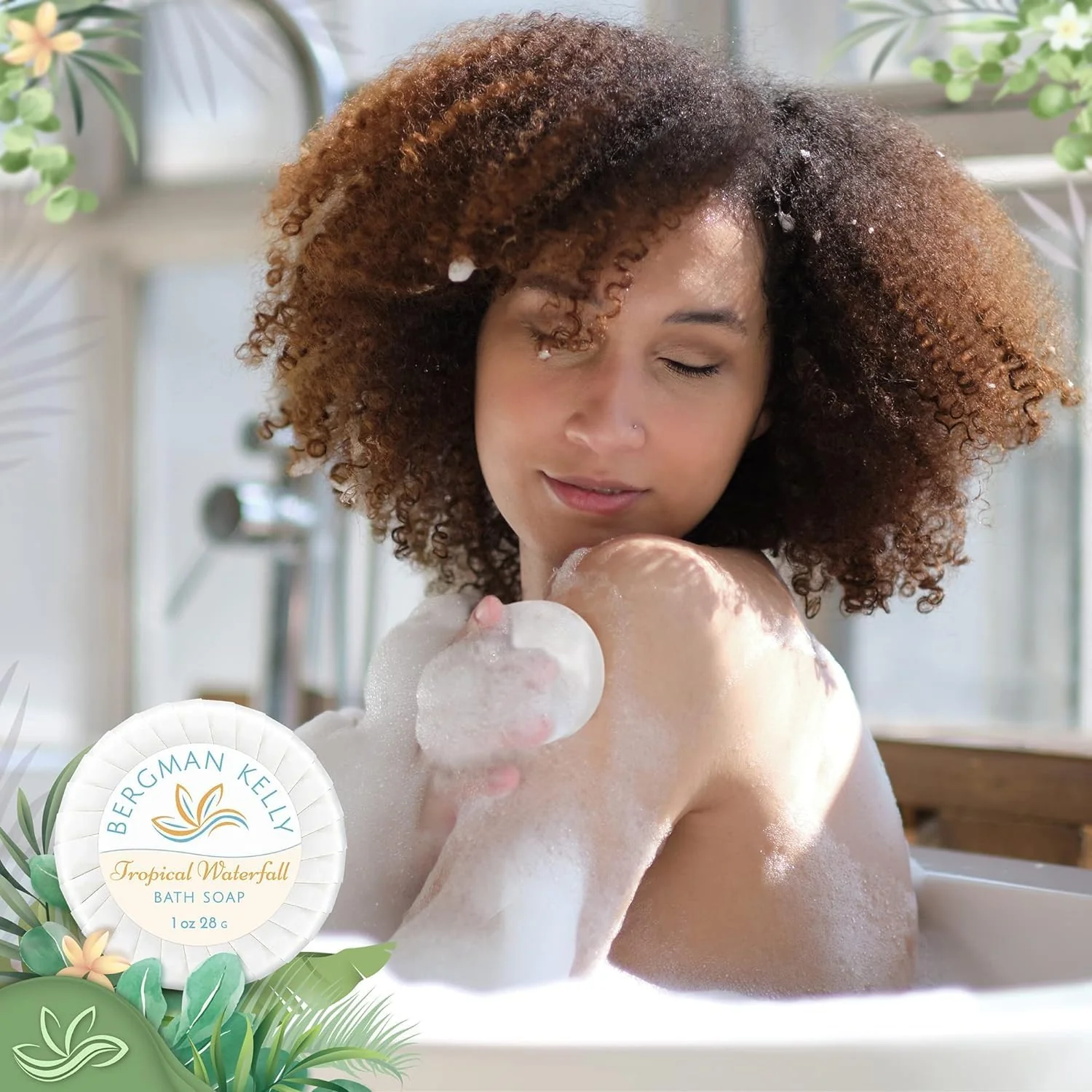 BERGMAN KELLY - Hotel Soap Bars in Bulk - Tropical Waterfall, 1 oz, 100 PK - Small Individually Wrapped Round Soap - Travel Size Mini Toiletries for Airbnb, Motel, Guest Bathroom - Image 2
