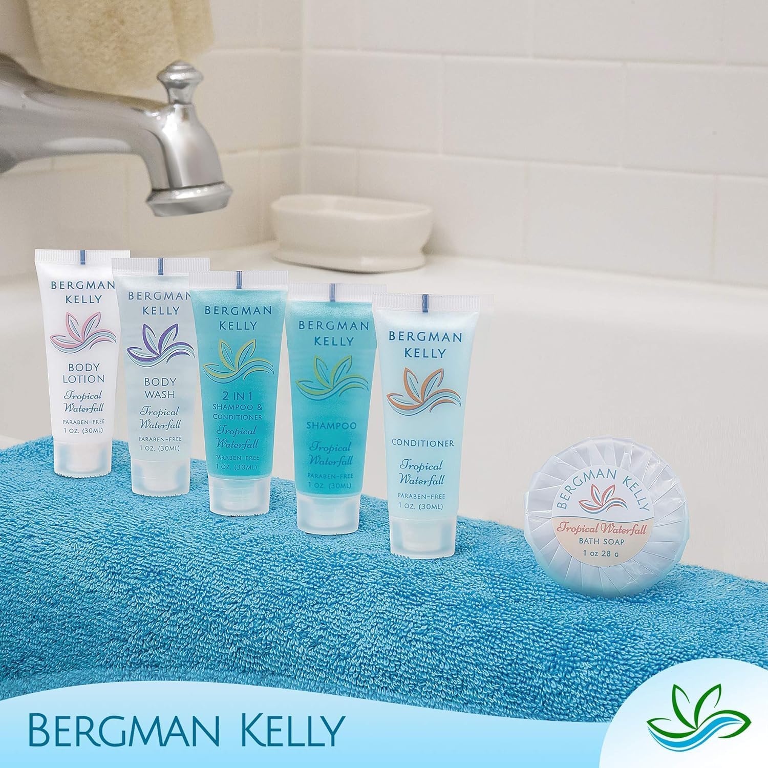 BERGMAN KELLY - Hotel Soap Bars in Bulk - Tropical Waterfall, 1 oz, 100 PK - Small Individually Wrapped Round Soap - Travel Size Mini Toiletries for Airbnb, Motel, Guest Bathroom - Image 3