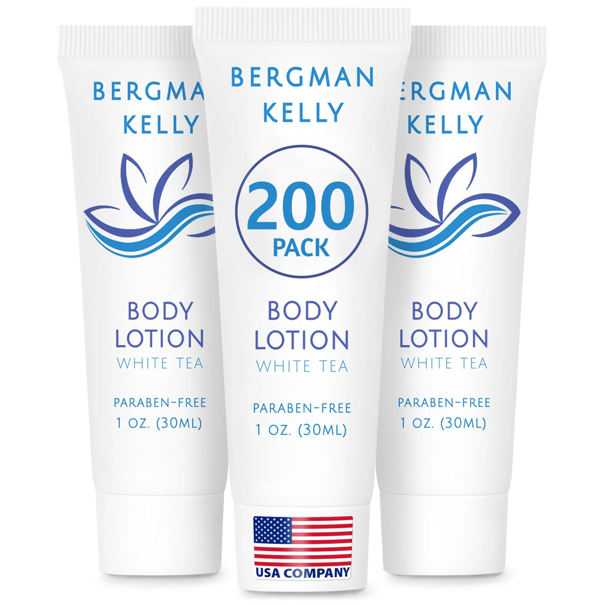 BERGMAN KELLY - Travel Size Lotion - 1 fl oz, 200 PK, White Tea - Delight Your Guests with Invigorating and Refreshing Body Lotion - Quality Mini and Small Size Guest Hotel Toiletries in Bulk