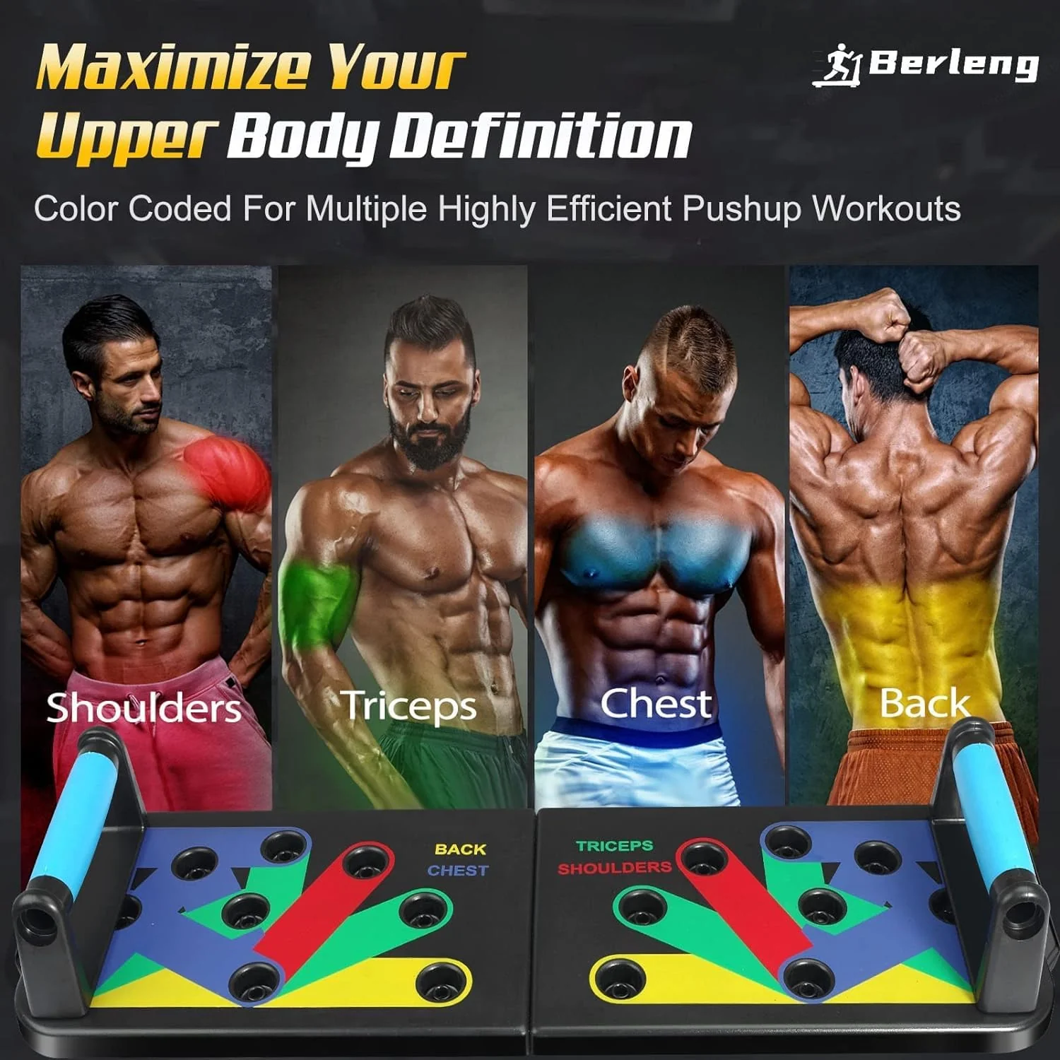 Berleng Push Up Board. 28 in 1 Pushups Fitness Stands Push Up Handles for Floor Portable Strength Training Home Gym at Home Workout Equipment for Man and Women - Image 7