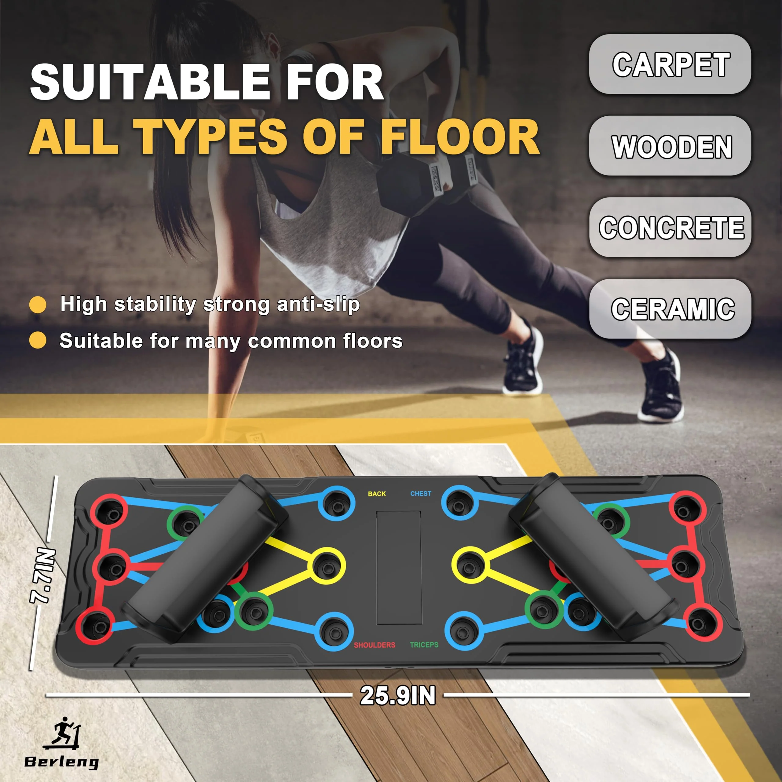Berleng Push Up Board - 36-in-1 Foldable Pushup Fitness Stand for Portable Strength Training. Rugged, Stable Equipment for Home Gym Workout for Men & Women - Image 6