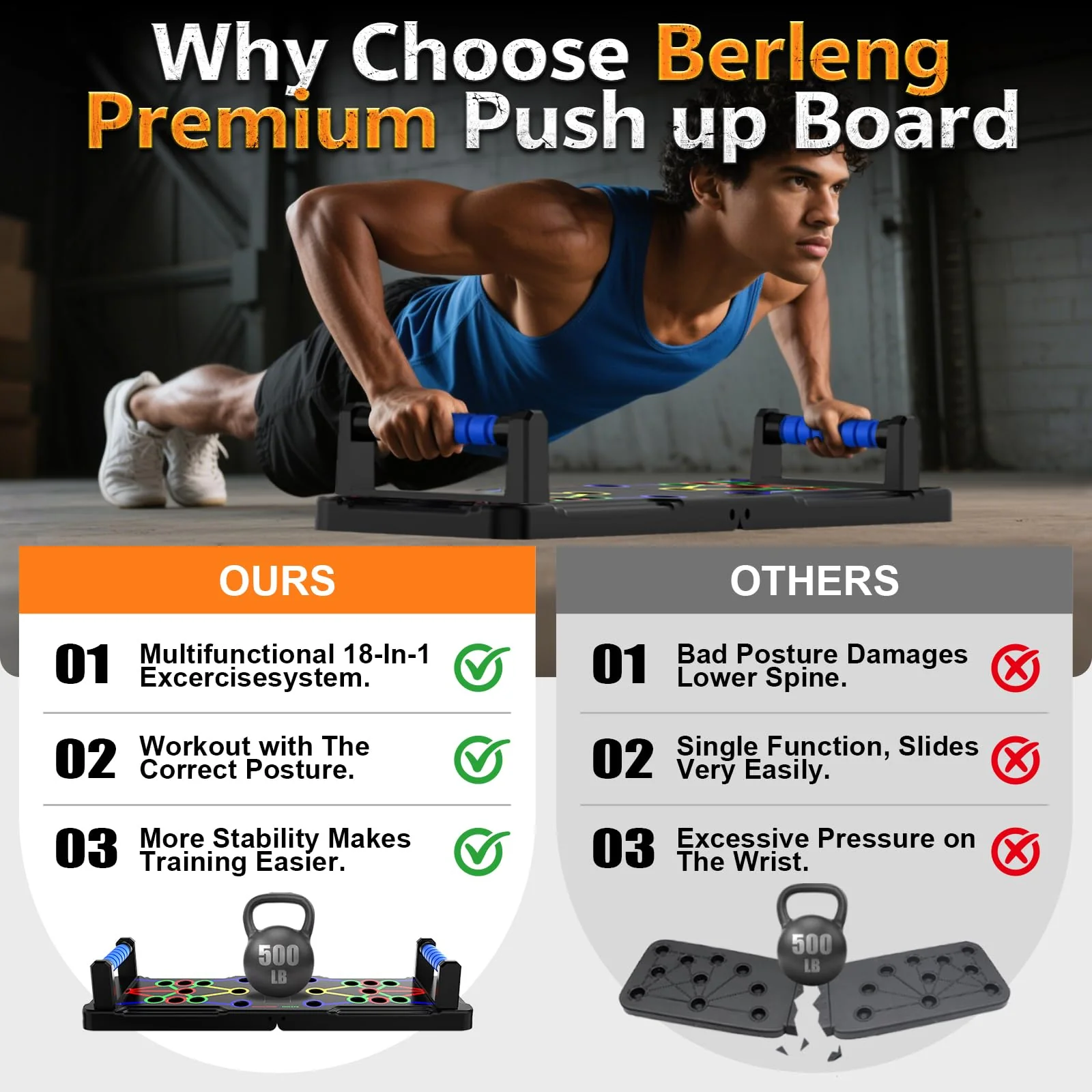 Berleng Push Up Board - 36-in-1 Foldable Pushup Fitness Stand for Portable Strength Training. Rugged, Stable Equipment for Home Gym Workout for Men & Women - Image 7