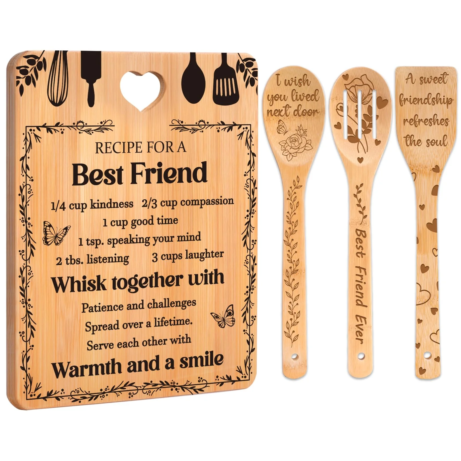 Best Friend Birthday Gifts for Women - Bamboo Cutting Board Set, Bestie Friendship Gifts for Women, Ideal Gifts for Birthday Graduation Wedding Job Move House Christmas Thanksgiving.