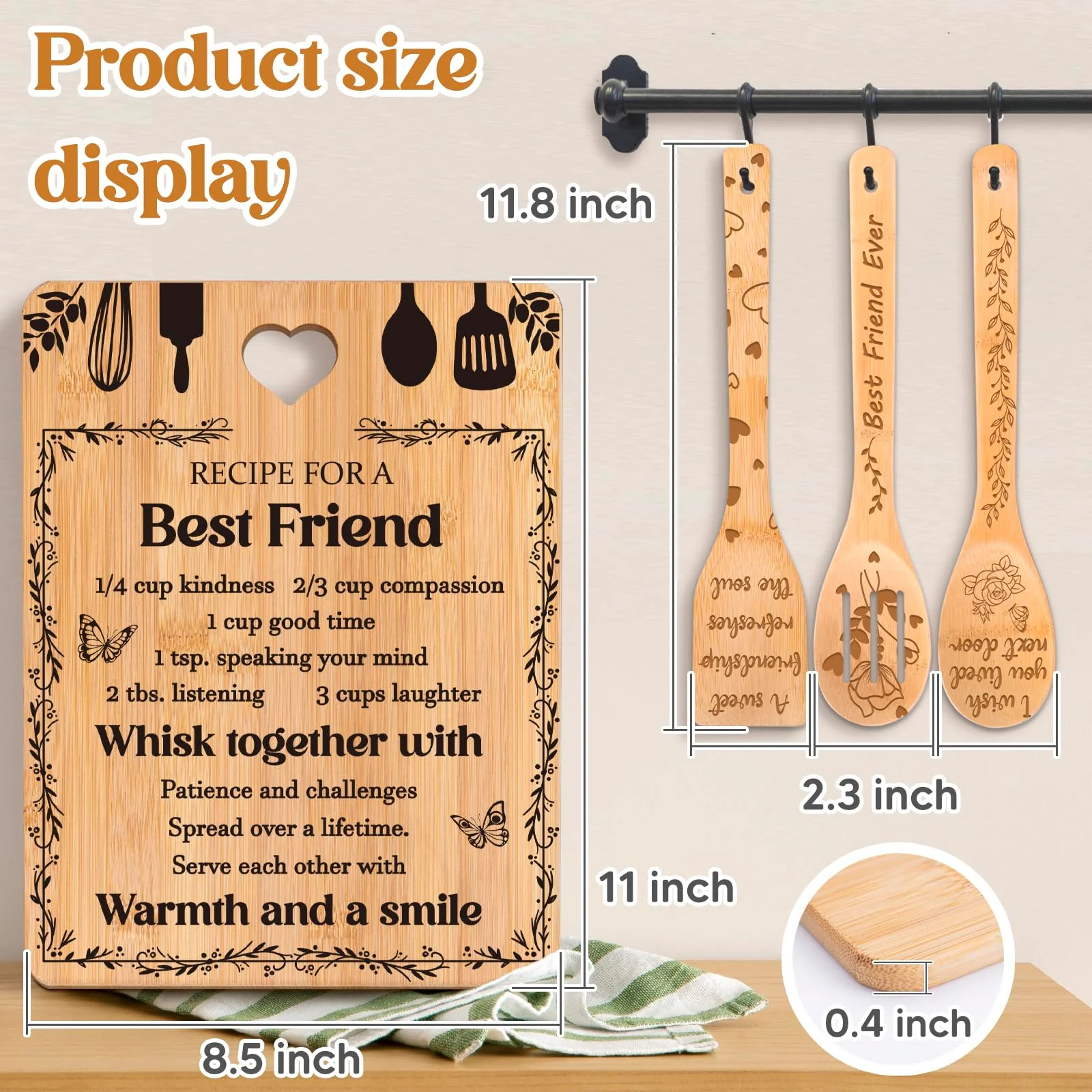 Best Friend Birthday Gifts for Women - Bamboo Cutting Board Set, Bestie Friendship Gifts for Women, Ideal Gifts for Birthday Graduation Wedding Job Move House Christmas Thanksgiving. - Image 2