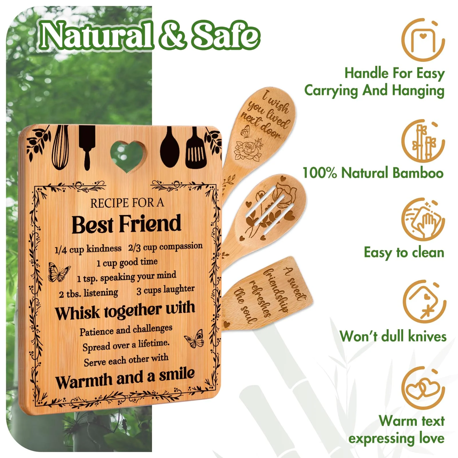 Best Friend Birthday Gifts for Women - Bamboo Cutting Board Set, Bestie Friendship Gifts for Women, Ideal Gifts for Birthday Graduation Wedding Job Move House Christmas Thanksgiving. - Image 4