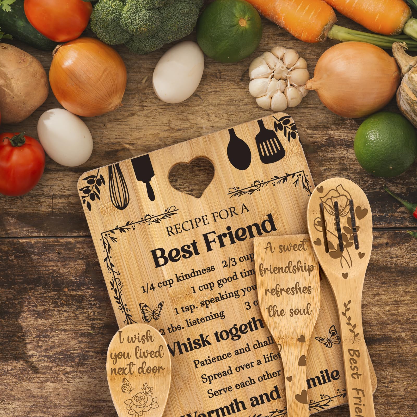 Best Friend Birthday Gifts for Women - Bamboo Cutting Board Set, Bestie Friendship Gifts for Women, Ideal Gifts for Birthday Graduation Wedding Job Move House Christmas Thanksgiving. - Image 7