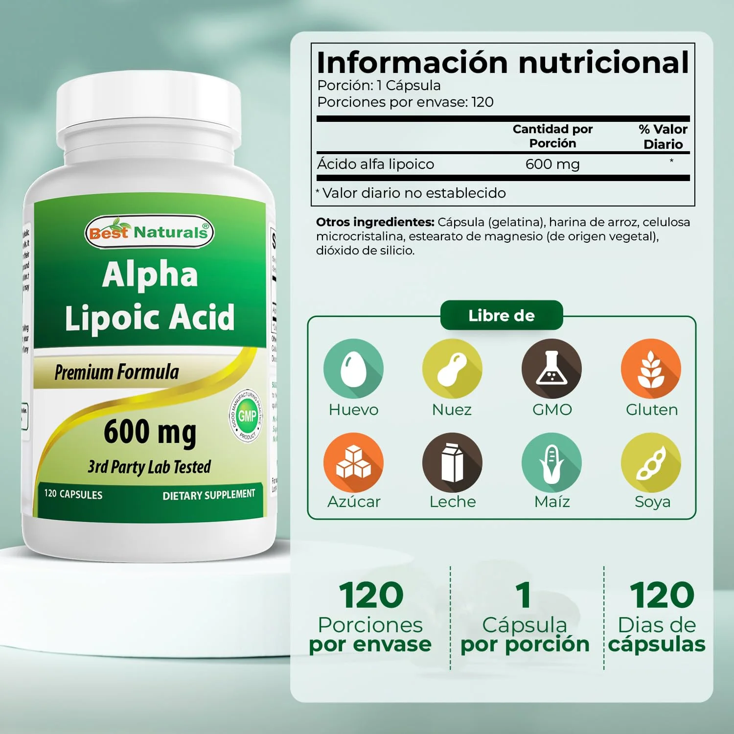 Best Naturals Alpha Liopic Acid 600 mg 120 Count - ALA Alpha Lipoic Acid Powerful Antioxidant - Image 5
