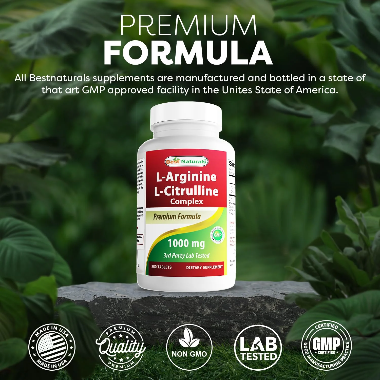 Best Naturals L-Arginine L-Citrulline Complex 1000 mg 250 Tablets (250 Count (Pack of 3)) - Image 4