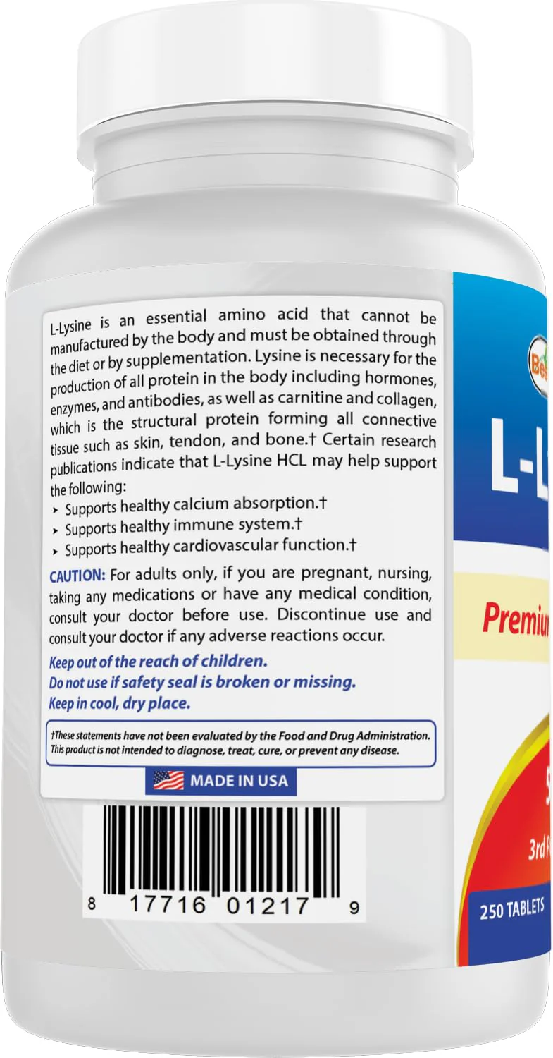 Best Naturals L-Lysine 500 mg 250 Tablets (250 Count (Pack of 3)) - Image 2
