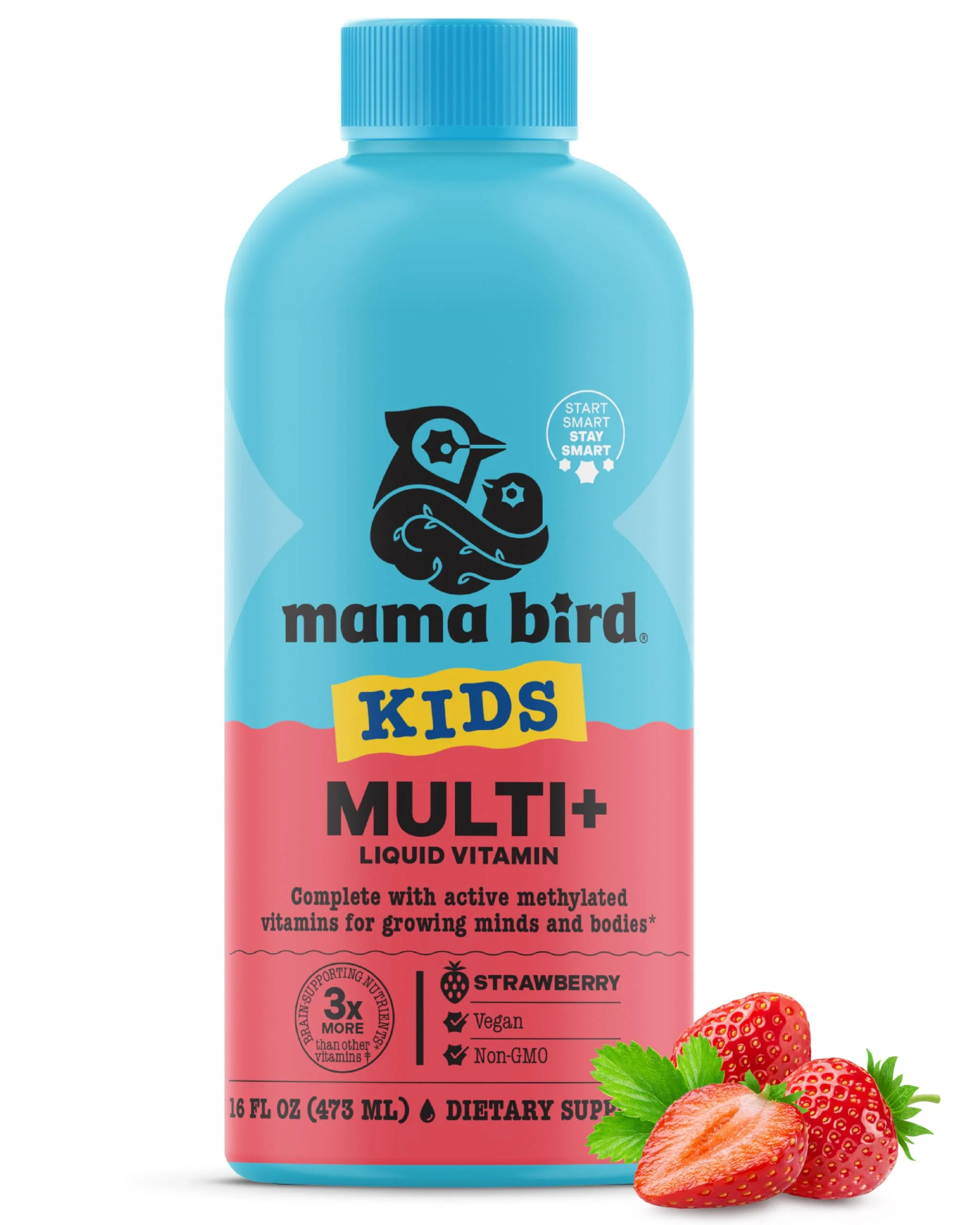 Best Nest Wellness - Mama Bird - Kids Multi+ Liquid Vitamins (31 Servings) Strawberry Flavor - Active Methylated Vitamins, Kids Multivitamin - Organic Superfoods, Enzymes