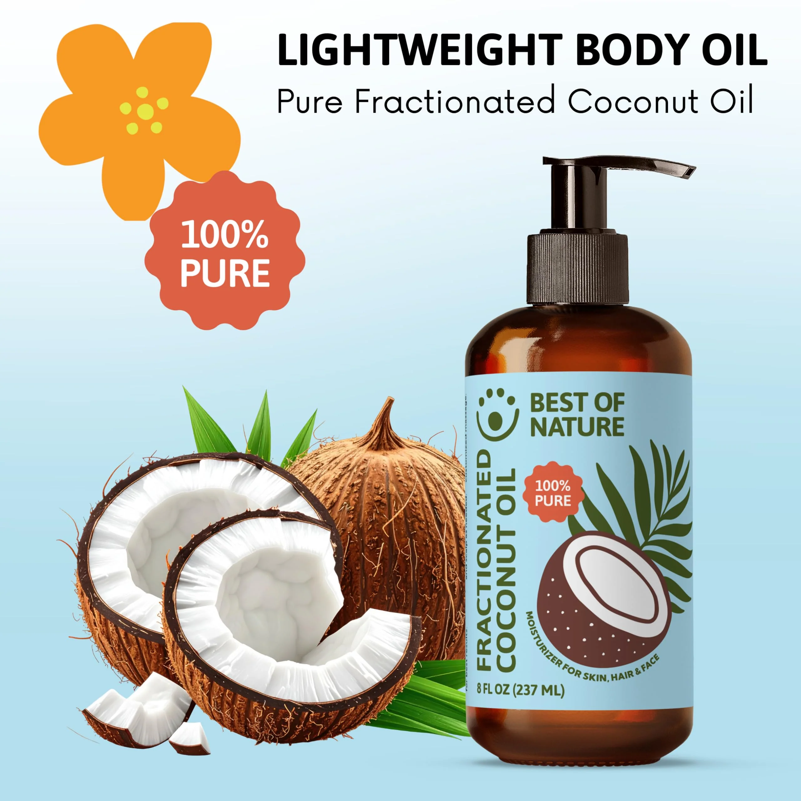 Best of Nature 100% Pure Fractionated Coconut Oil - Natural Massage Oil, Unscented Moisturizer for Men and Women, for Skincare and Hair Care, Carrier for Essential Oils, Gallon (128 fl oz) - Image 10