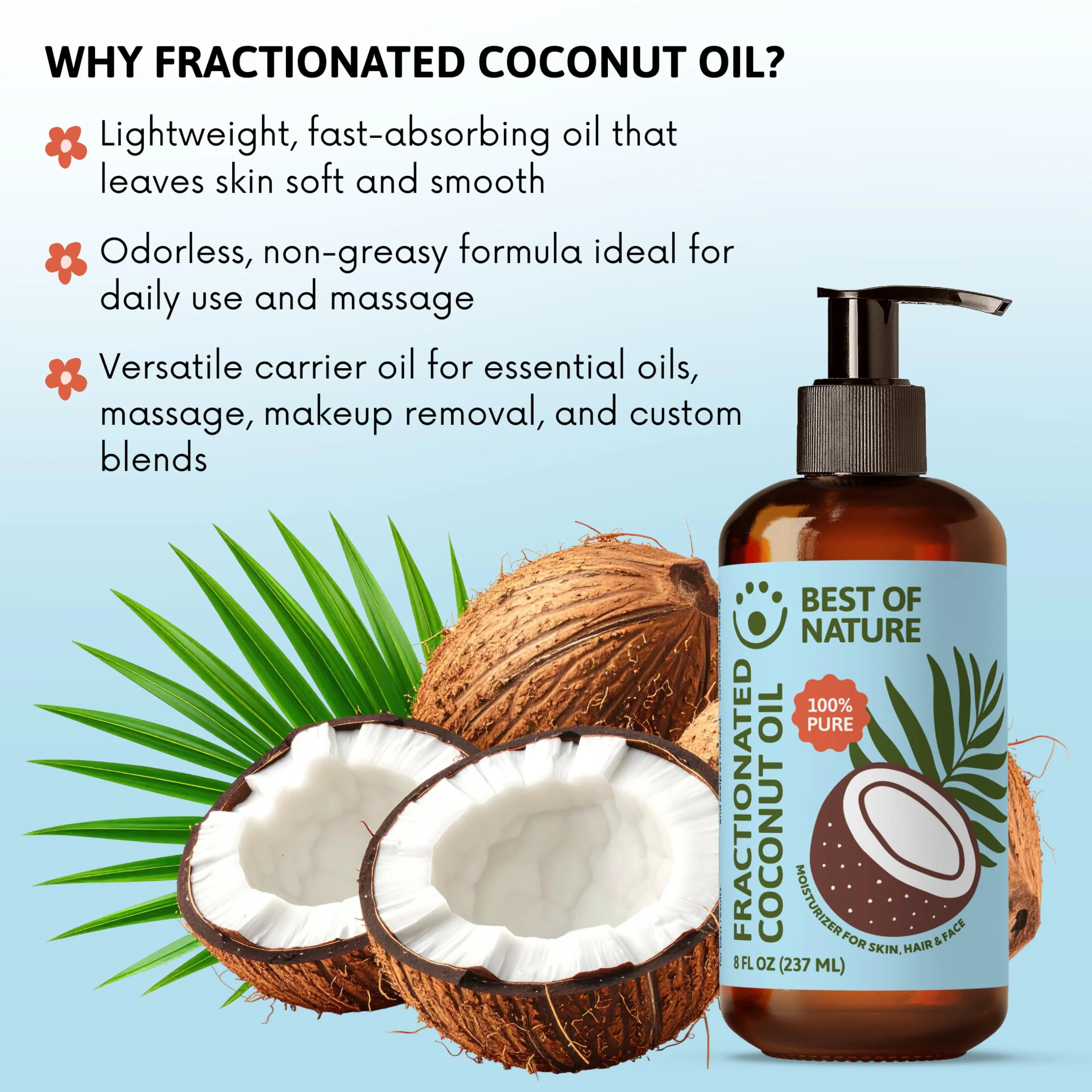 Best of Nature 100% Pure Fractionated Coconut Oil - Natural Massage Oil, Unscented Moisturizer for Men and Women, for Skincare and Hair Care, Carrier for Essential Oils, Gallon (128 fl oz) - Image 5