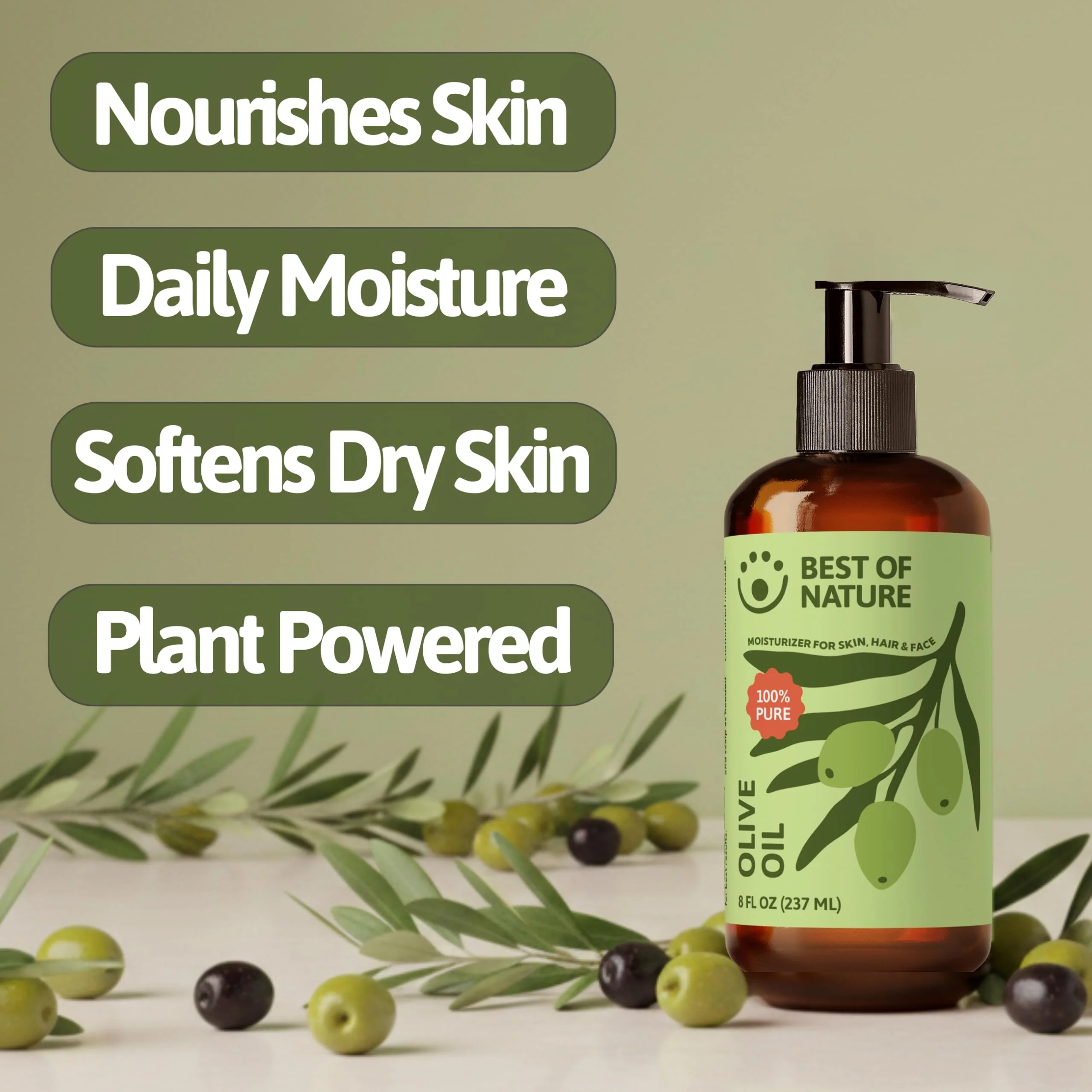 Best of Nature 100% Pure Olive Massage & Body Oil – Cold Pressed, Natural & Unscented Moisturizer for Skin, Hair & Bath, 8 fl oz - Image 7