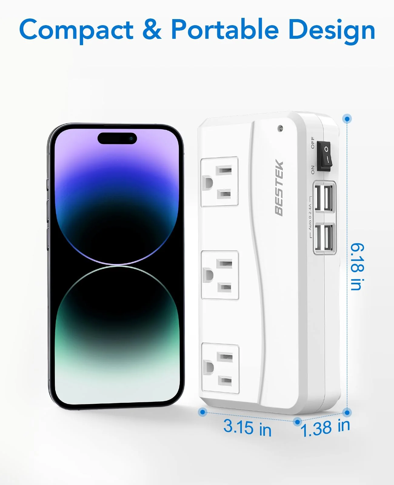 BESTEK Universal Travel Adapter 220V to 110V Voltage Converter with 0-2.4A 4 Port USB Charging and UK/AU/US/EU Worldwide Plug Adapter (White)