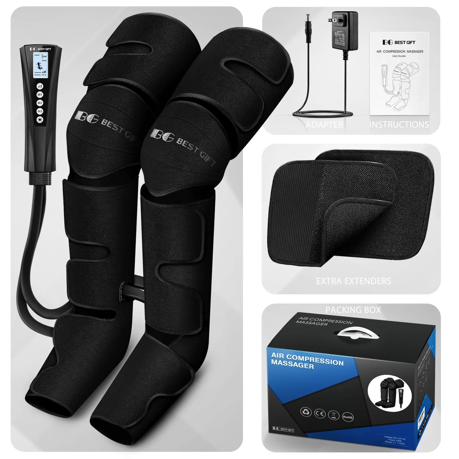 Bestgift Christmas Gifts for Men, Women, Mom, Dad, Mother's Day, Father's Day, Air Compression Massager with Heat for Foot, Leg, Calf, Thigh, Knee, Helpful for Muscle Fatigue, Cramps, Swelling, Edema - Image 3
