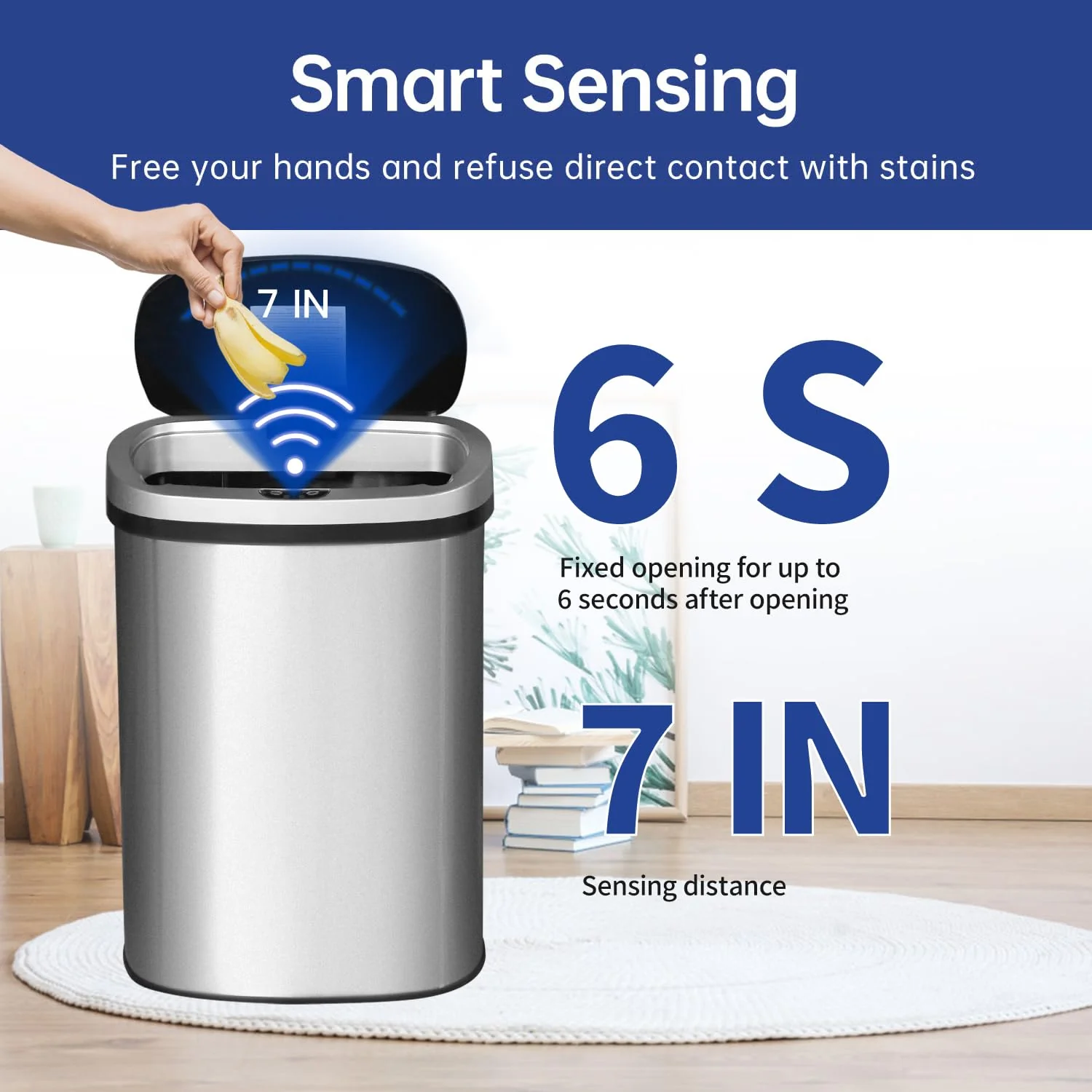 BestOffice | 13 Gallon Trash Can with Lid | Automatic Touchless Garbage Can | Odor Control | Modern Oval Design | Easy to Clean | Stainless Steel | Fits Any Kitchen, Bathroom, Office or Home - Image 2