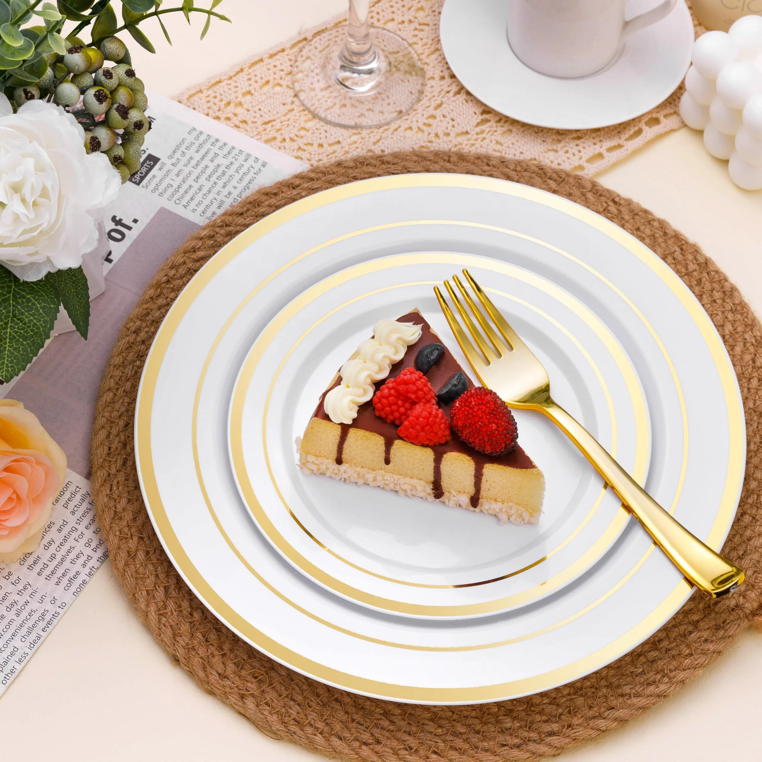 BESTSTAR 100PCS White Plastic Plates for Party, 10.25 Inch Disposable Plates with Gold Rim, Heavy Duty Dinner Plates for Christmas, Thanksgiving, Party, Wedding and Birthday - Image 5