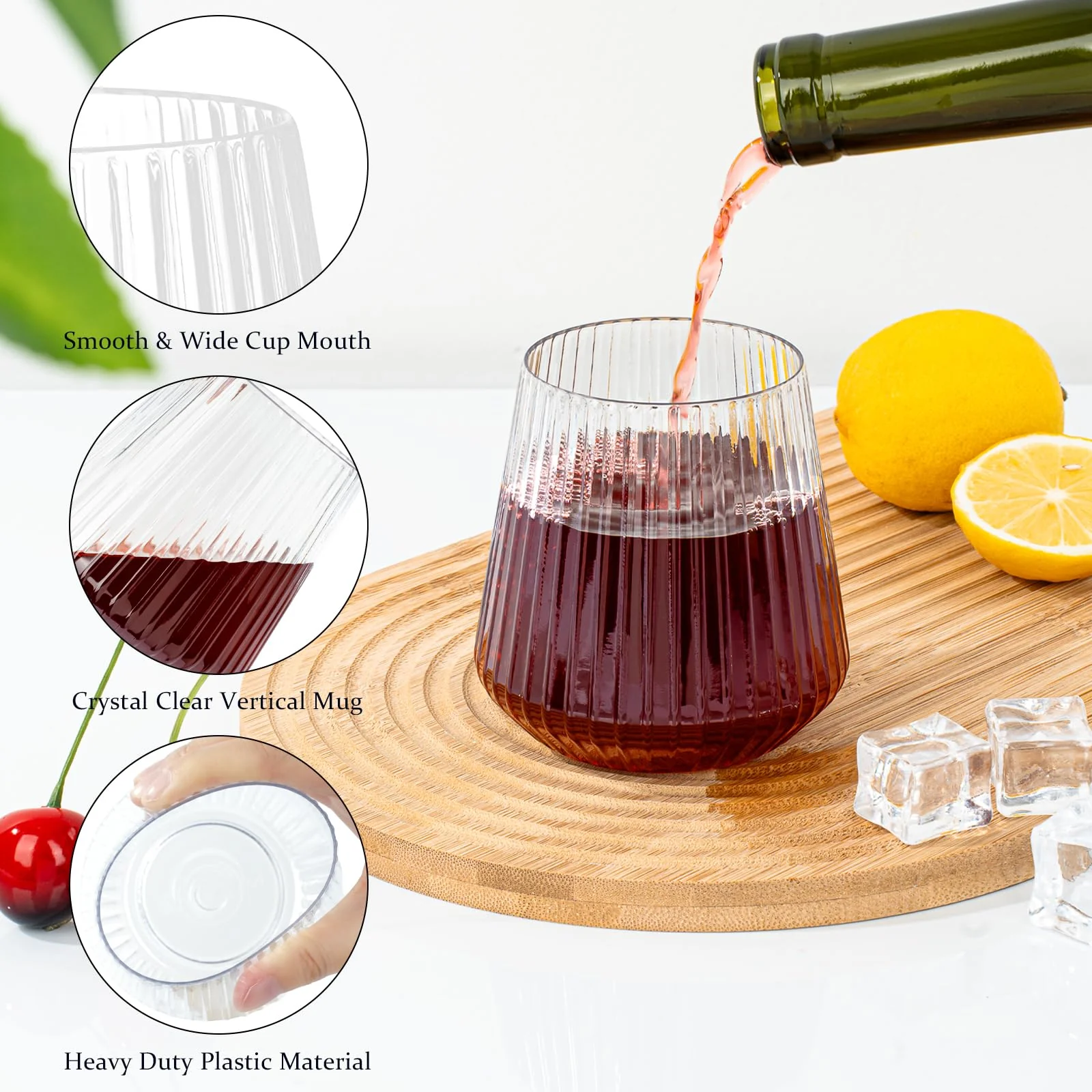 BESTSTAR 36 Pcs 12 oz Plastic Ribbed Wine Glasses, Reusable Champagne Glasses Elegant Whiskey Glasses Ideal for Weddings, Bars, Christmas, Halloween,Holidays,pool party,Daily Use - Image 6