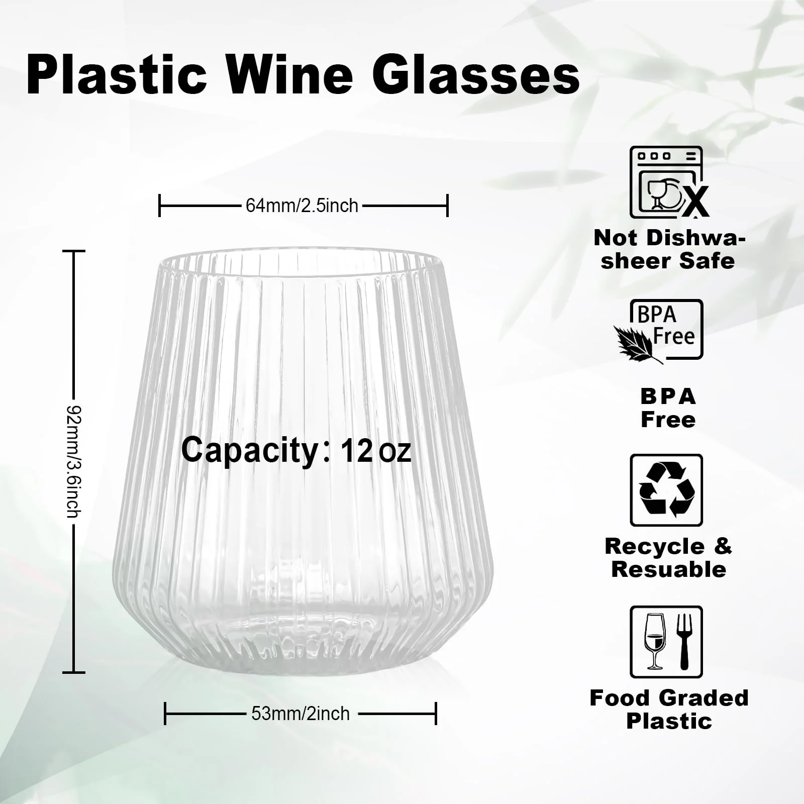 BESTSTAR 36 Pcs 12 oz Plastic Ribbed Wine Glasses, Reusable Champagne Glasses Elegant Whiskey Glasses Ideal for Weddings, Bars, Christmas, Halloween,Holidays,pool party,Daily Use - Image 7