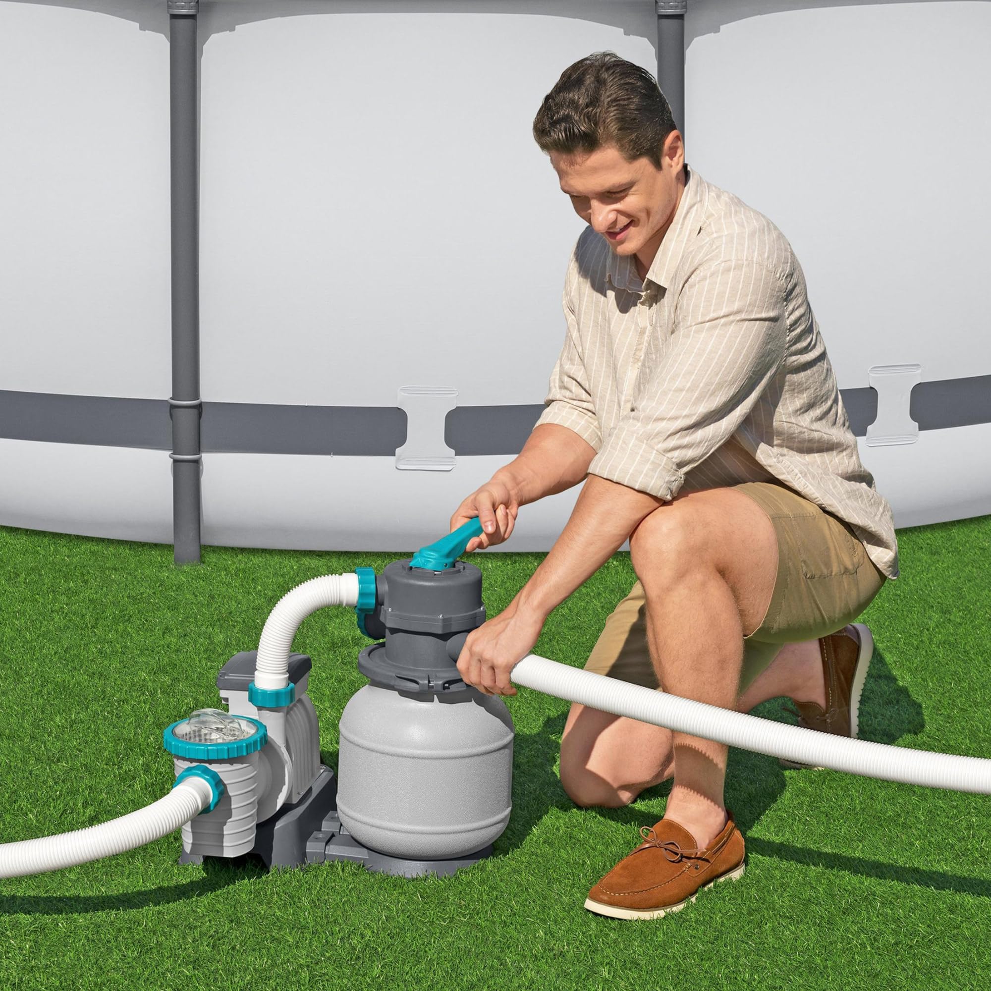 Bestway 1,500 Gallon Sand Filter Pump for 300 to 11,200 Gallon Above Ground Outdoor Swimming Pools with ChemConnect Clean Water Dispenser - Image 9