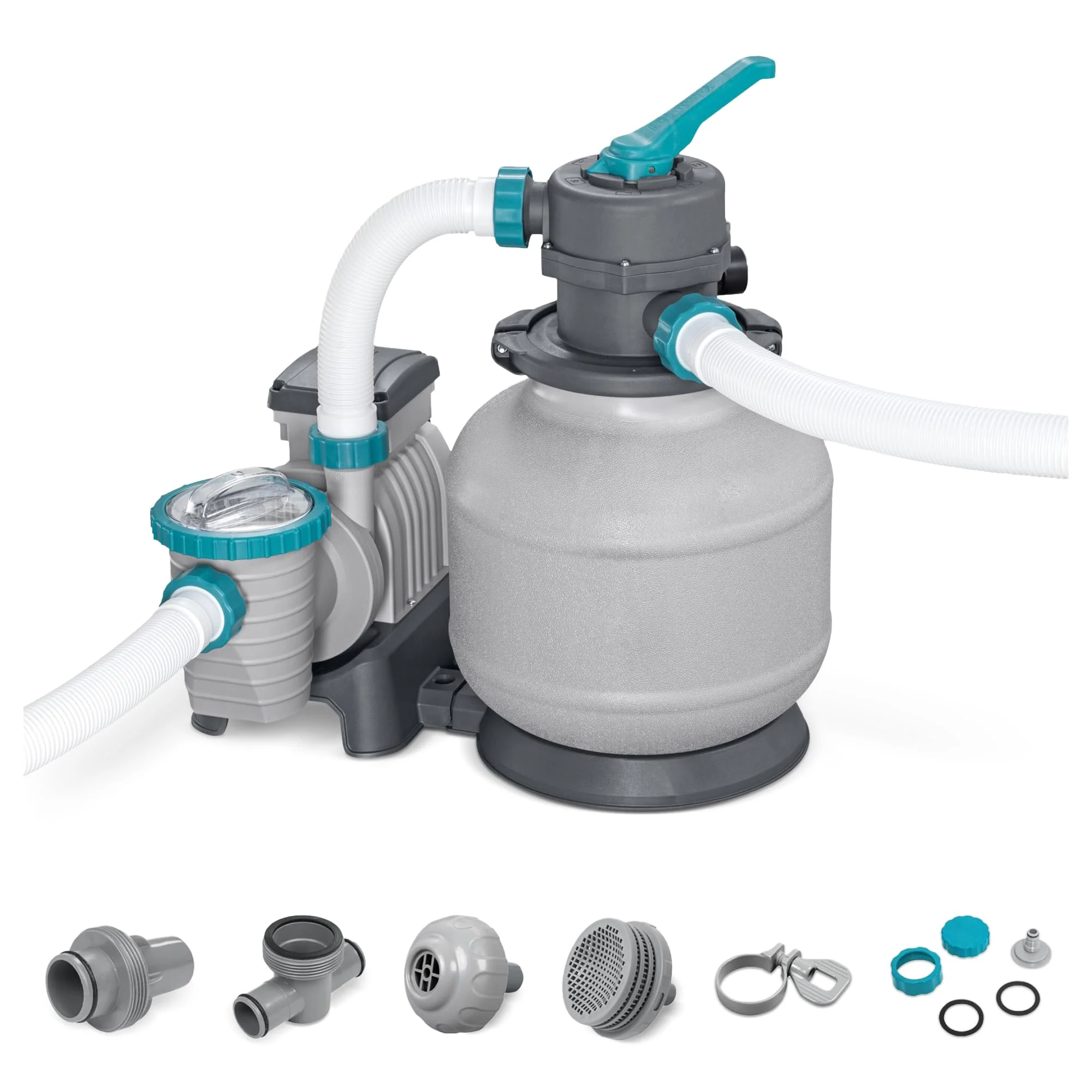Bestway 2,200 Gallon Sand Filter Pool Pump for Above Ground Swimming Pools up to 14,400 Gallons with Pre-Filter Strainer Basket & Valve Adapter Set