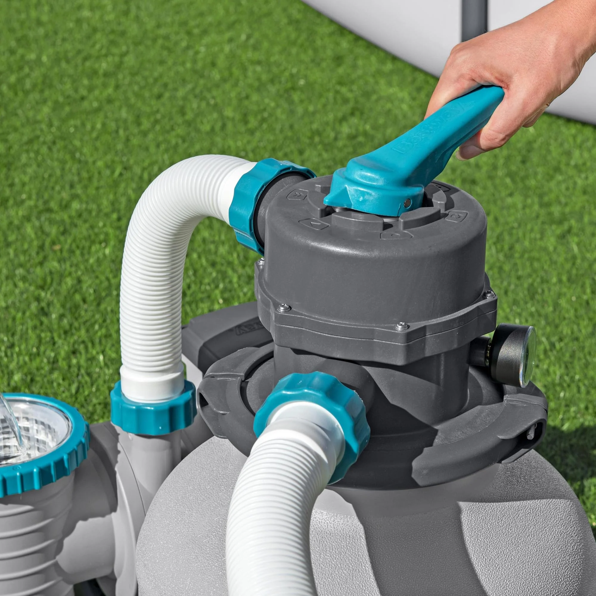 Bestway 2,200 Gallon Sand Filter Pool Pump for Above Ground Swimming Pools up to 14,400 Gallons with Pre-Filter Strainer Basket & Valve Adapter Set - Image 5