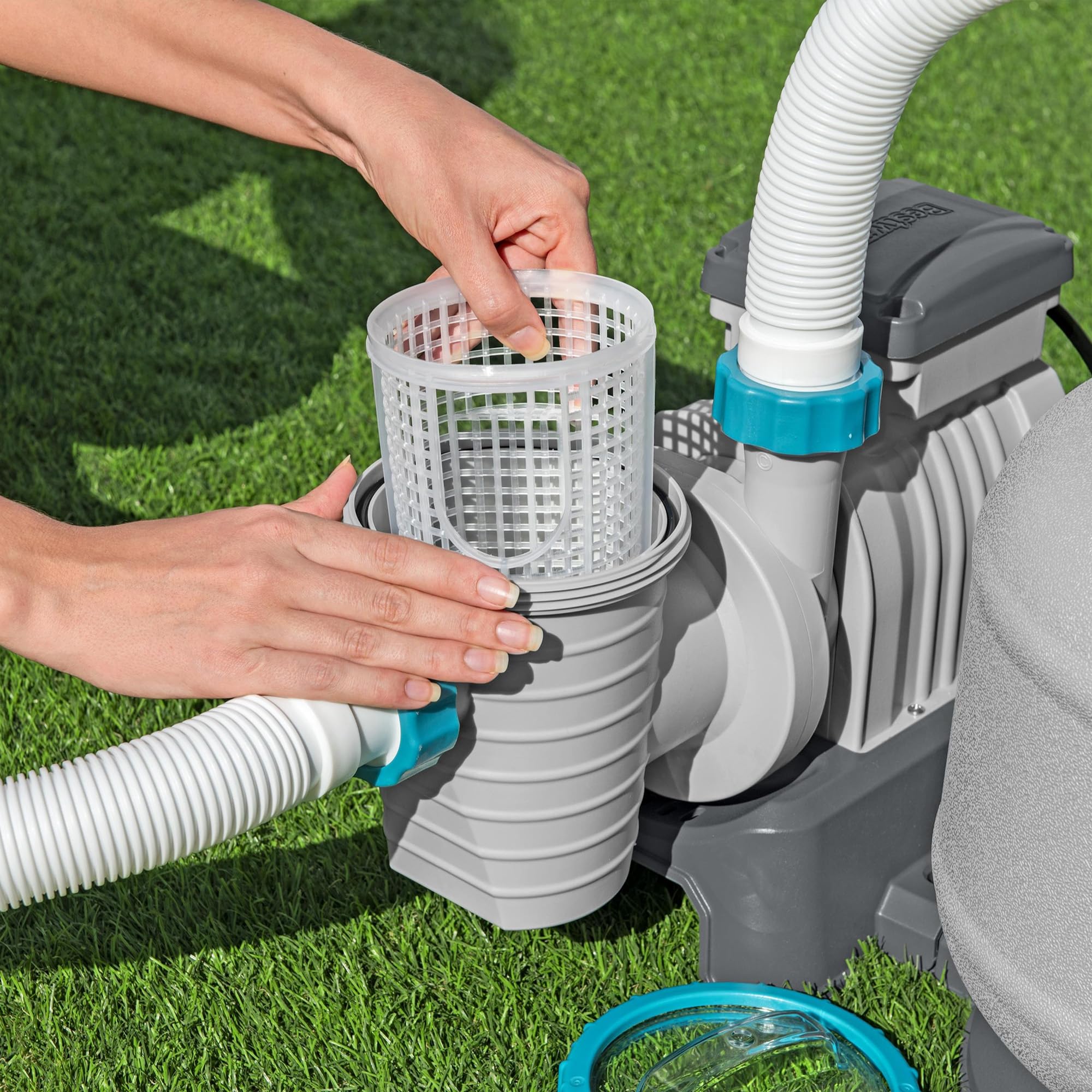 Bestway 2,200 Gallon Sand Filter Pool Pump for Above Ground Swimming Pools up to 14,400 Gallons with Pre-Filter Strainer Basket & Valve Adapter Set - Image 6