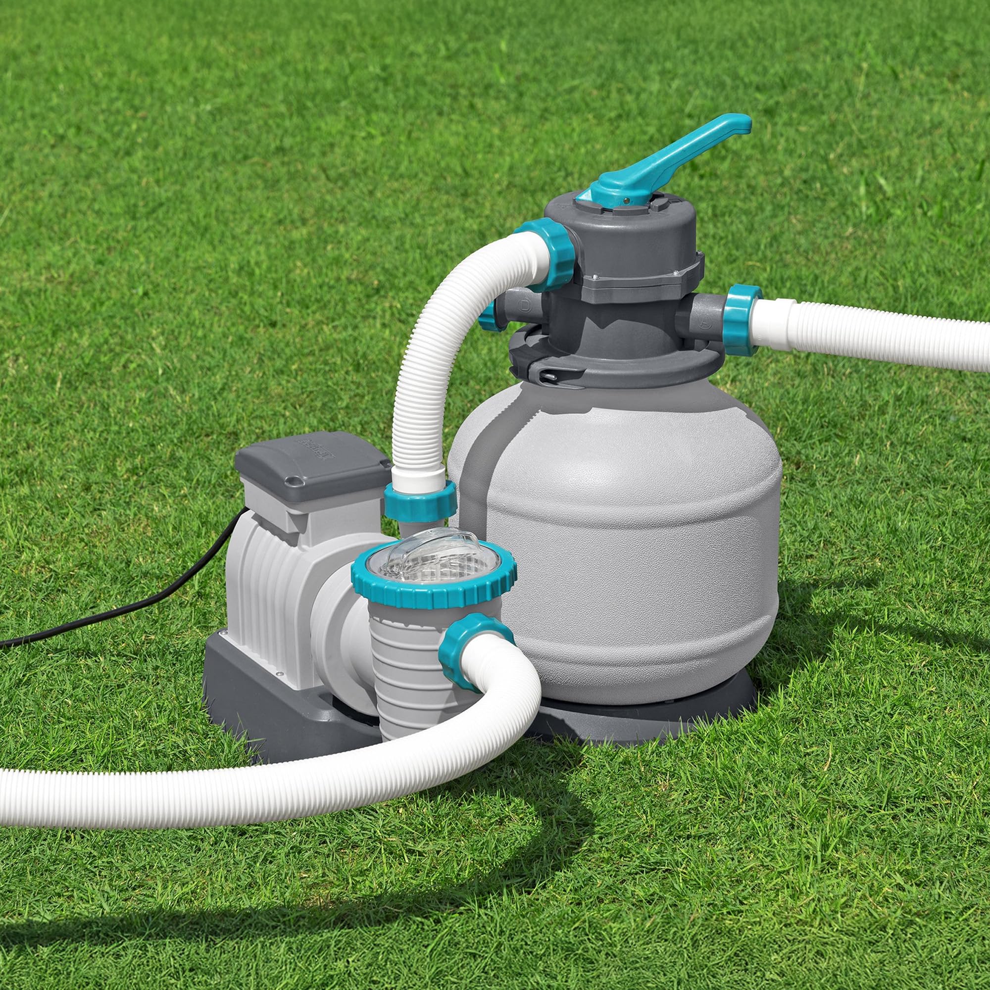 Bestway 2,200 Gallon Sand Filter Pool Pump for Above Ground Swimming Pools up to 14,400 Gallons with Pre-Filter Strainer Basket & Valve Adapter Set - Image 8