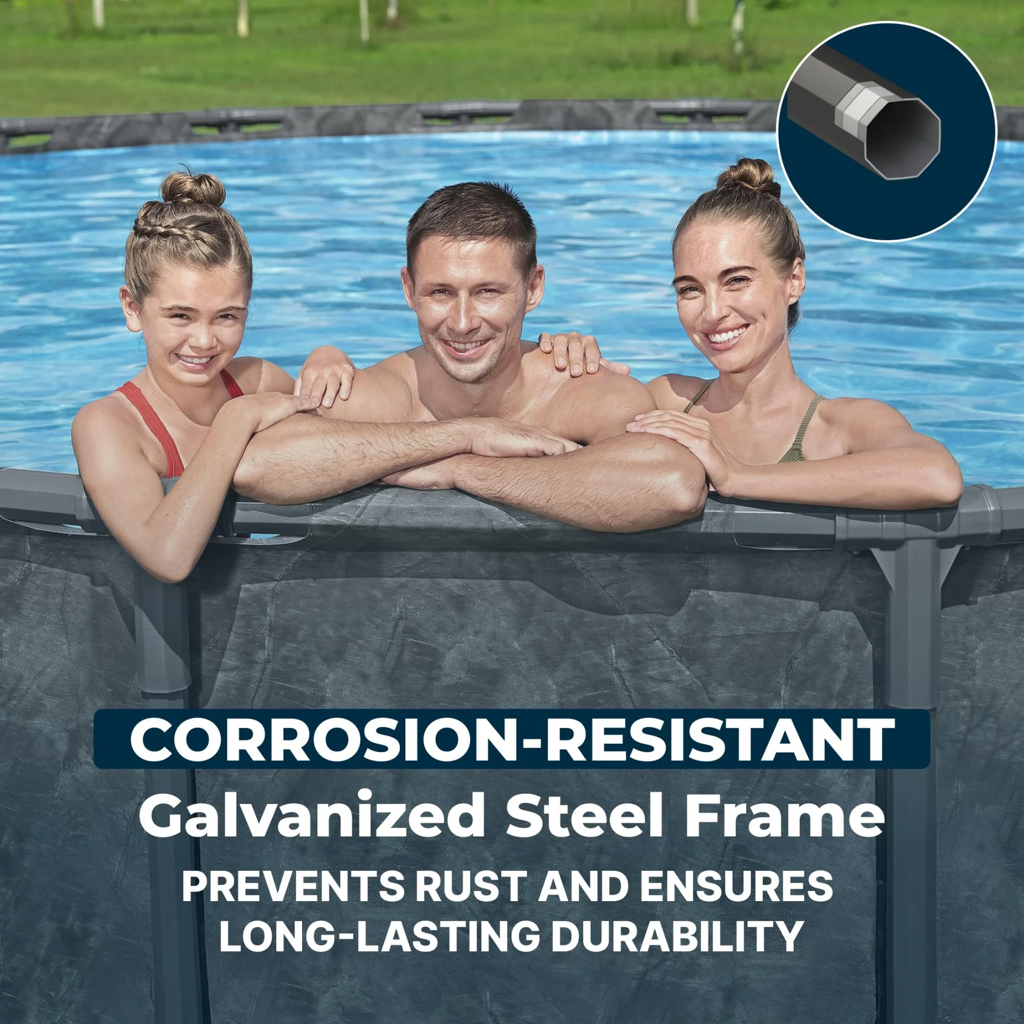 Bestway APX 365 22' x 52" Above Ground Pool, Round Metal Frame Outdoor Swimming Pool Set with Sand Filter Pump, Ladder, and Cover, Dark Marble - Image 3