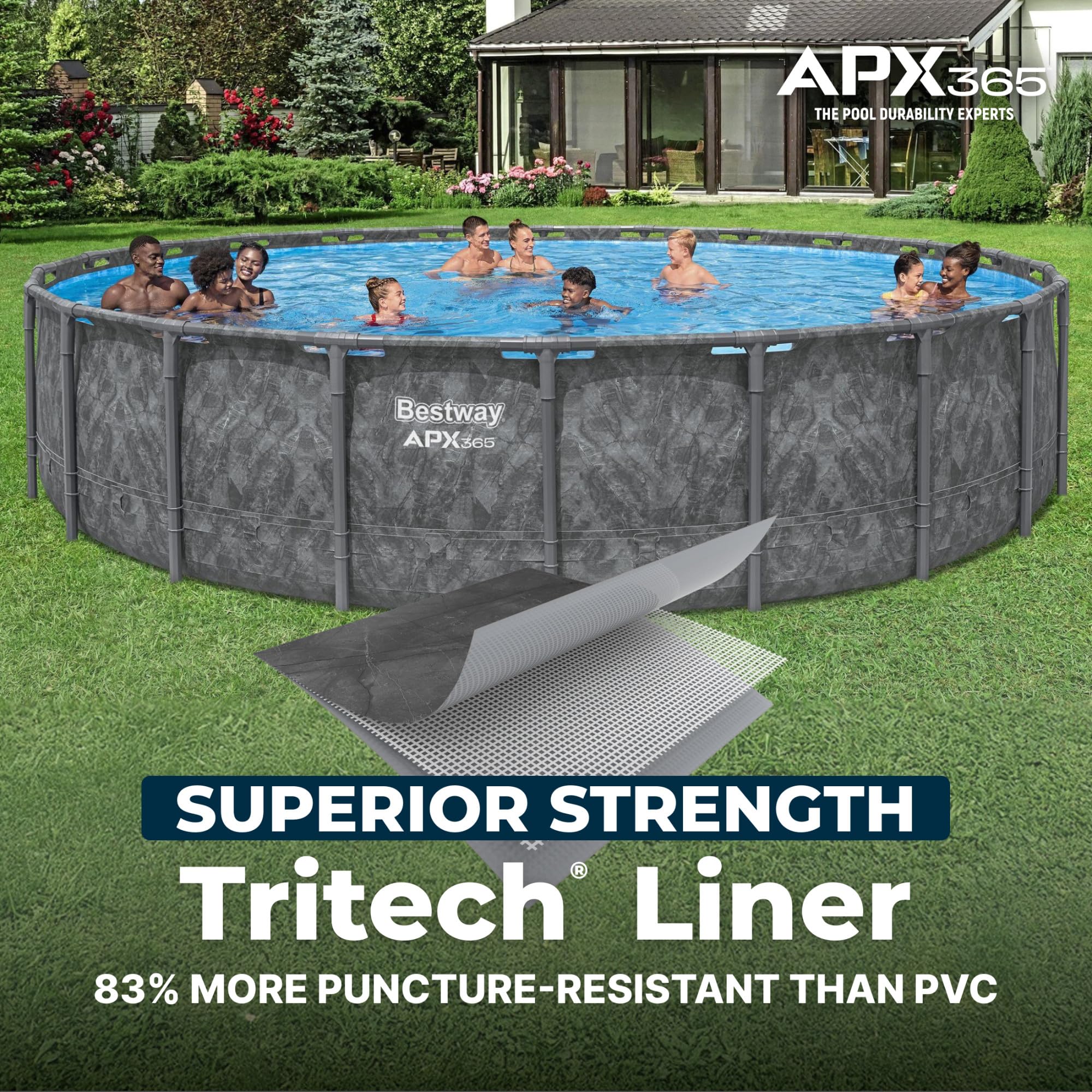 Bestway APX 365 22' x 52" Above Ground Pool, Round Metal Frame Outdoor Swimming Pool Set with Sand Filter Pump, Ladder, and Cover, Dark Marble - Image 4