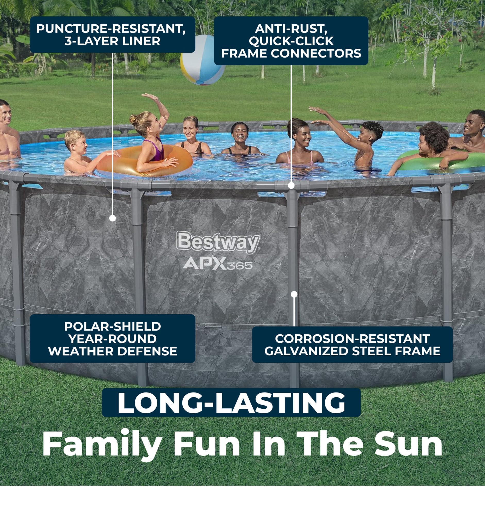 Bestway APX 365 22' x 52" Above Ground Pool, Round Metal Frame Outdoor Swimming Pool Set with Sand Filter Pump, Ladder, and Cover, Dark Marble - Image 7