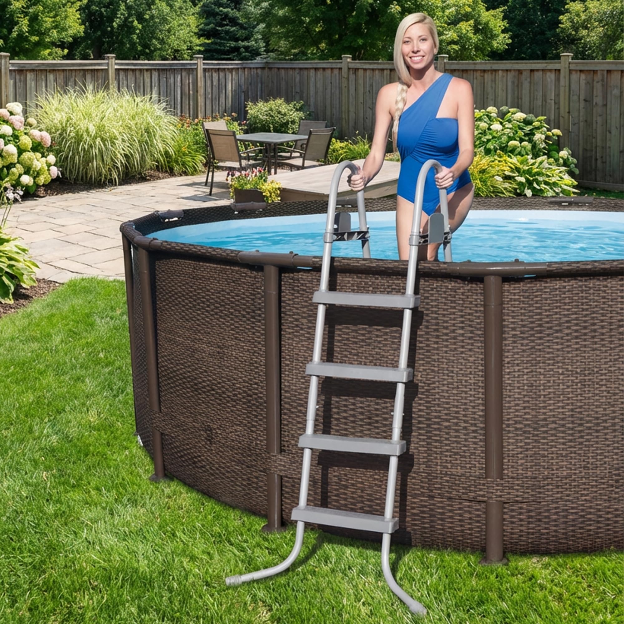 Bestway Power Steel 14’ x 42” Round Above Ground Outdoor Backyard Swimming Pool Set with 1,000 GPH Filter Pump, Ladder, and Pool Cover - Image 6