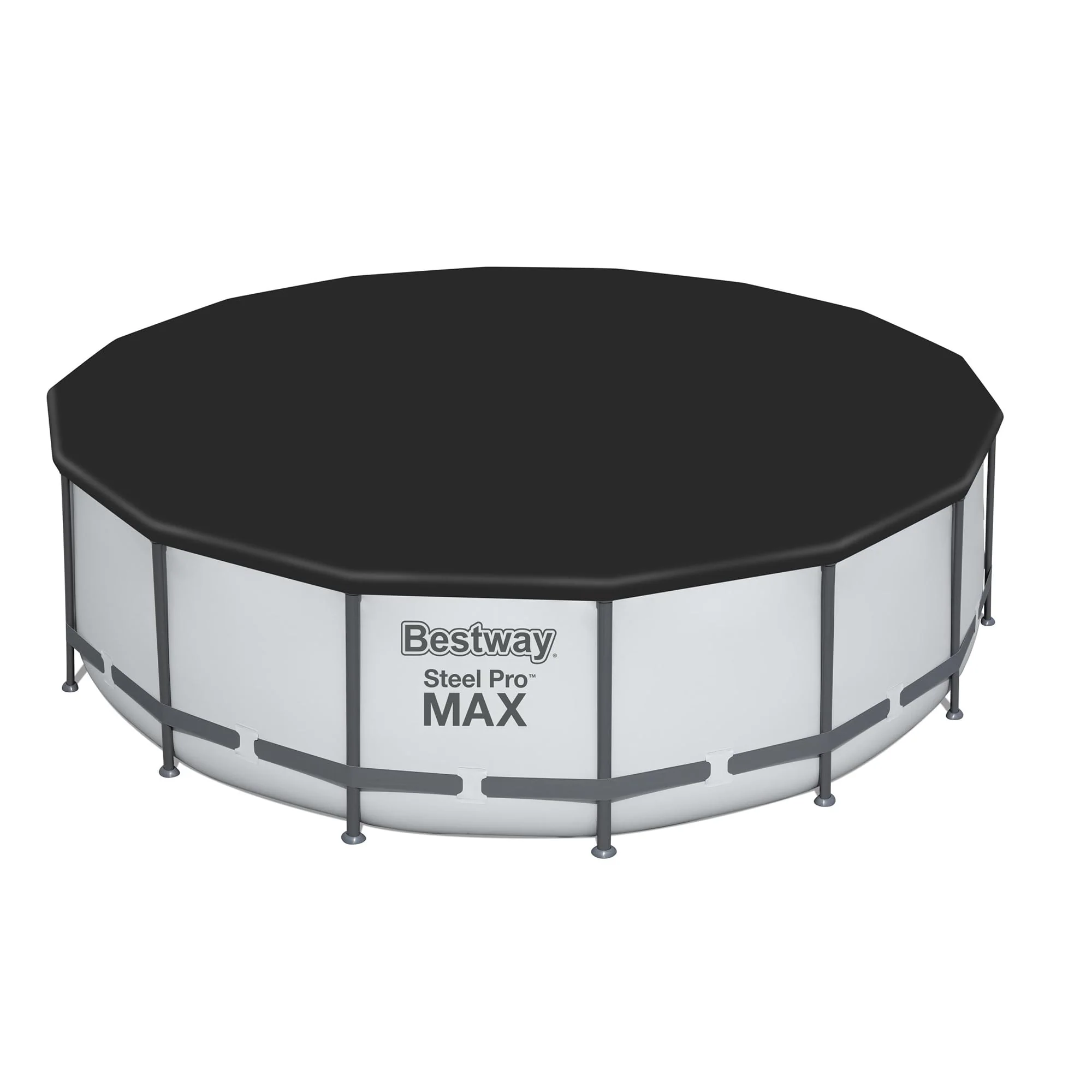 Bestway Round PVC 16 Foot Pool Cover for Above Ground Pro Frame Pools with Drain Holes and Secure Tie-Down Ropes, Black (Cover Only) - Image 2