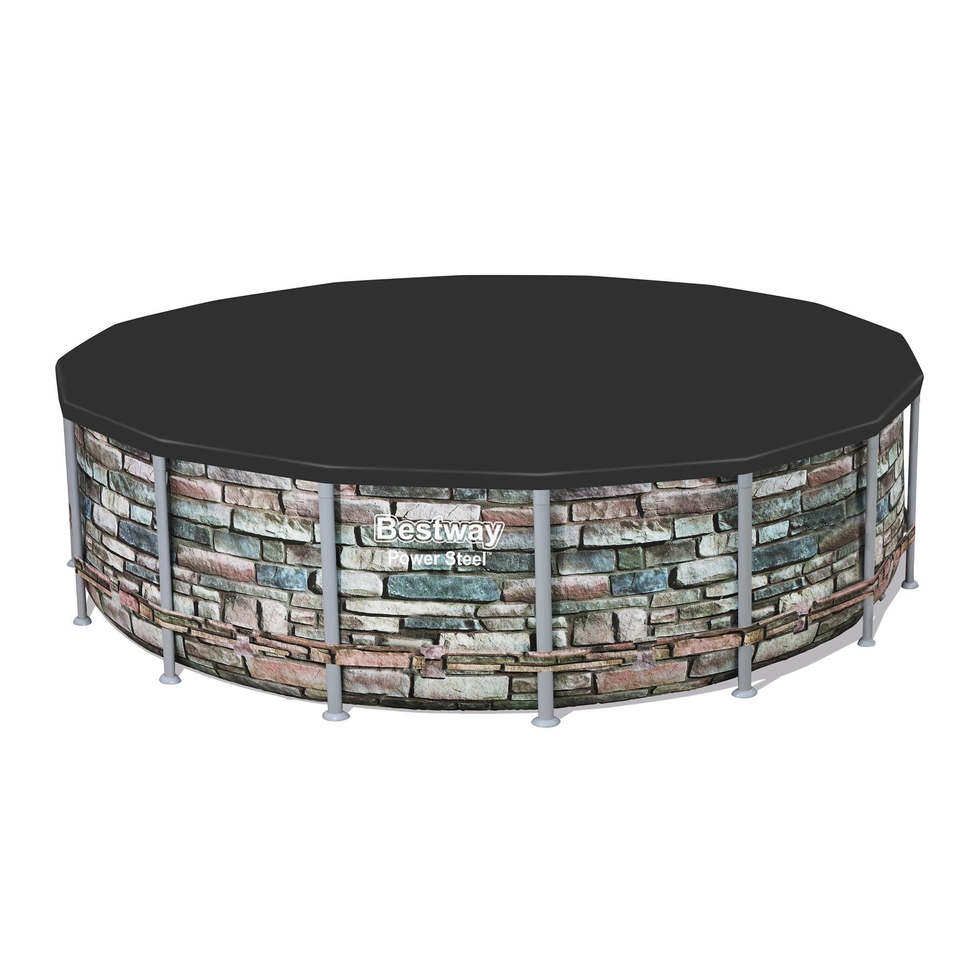 Bestway Round PVC 16 Foot Pool Cover for Above Ground Pro Frame Pools with Drain Holes and Secure Tie-Down Ropes, Black (Cover Only) - Image 4