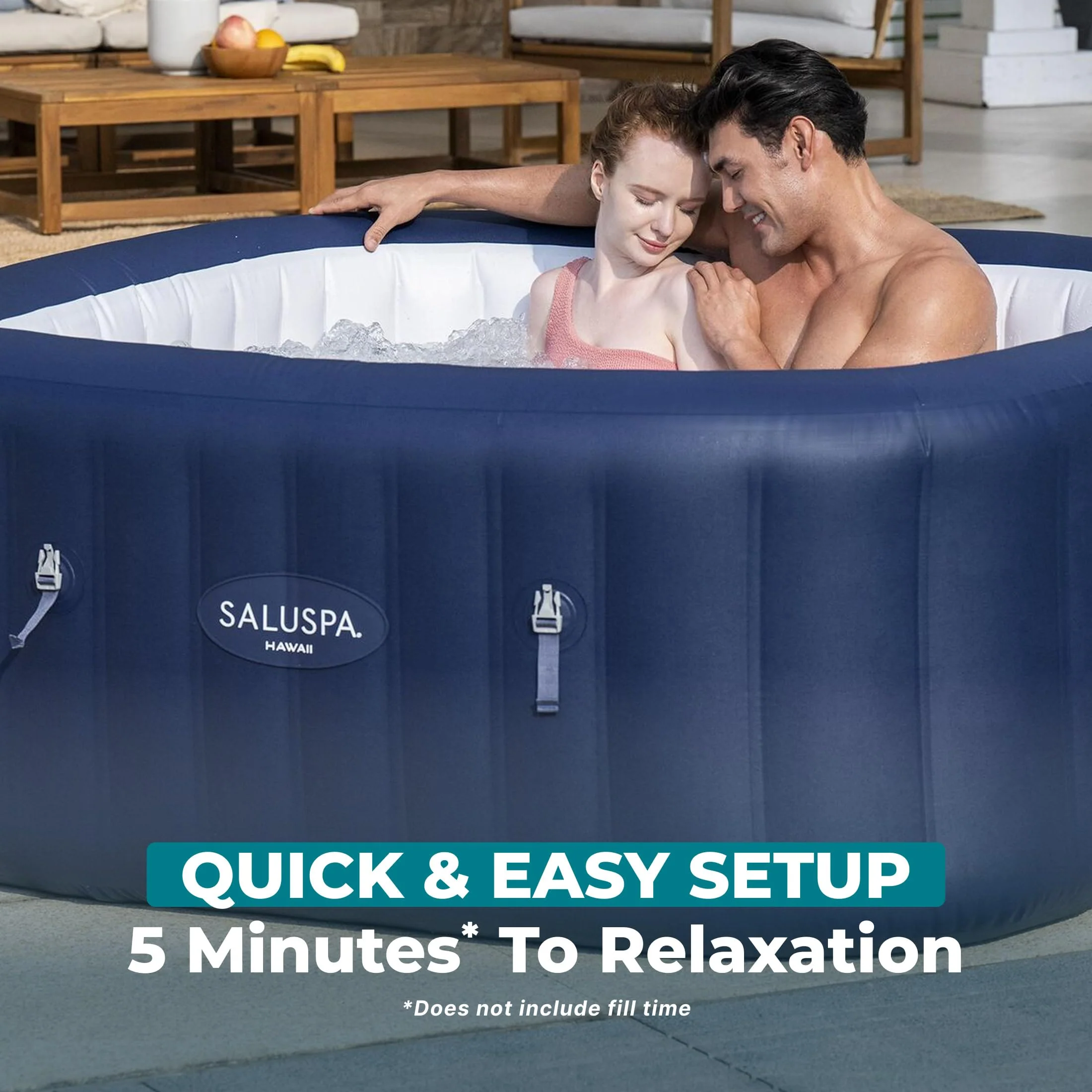 Bestway SaluSpa Hawaii 4 to 6 Person Inflatable Hot Tub, Square Energy-Efficient Portable Outdoor Spa with 140 AirJets, 71" x 28" - Image 2