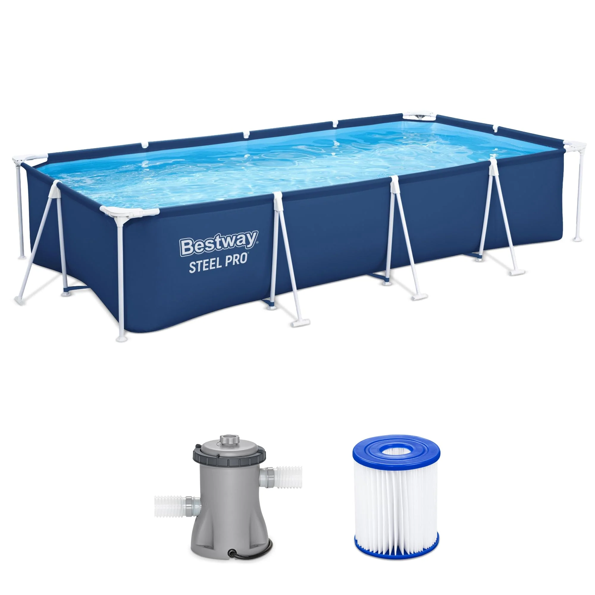 Bestway Steel Pro 13 Foot x 32 Inch Rectangular Above Ground Outdoor Pool Steel Framed Vinyl Swimming Pool with 1,506 Gallon Water Capacity, Blue