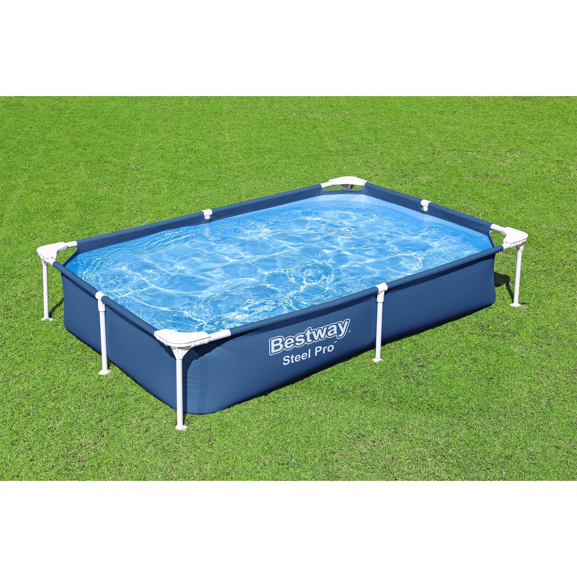 Bestway Steel Pro 87 Inch x 59 Inch x 17 Inch Rectangular Metal Frame Above Ground Outdoor Backyard Swimming Pool, Blue (Pool Only) - Image 3
